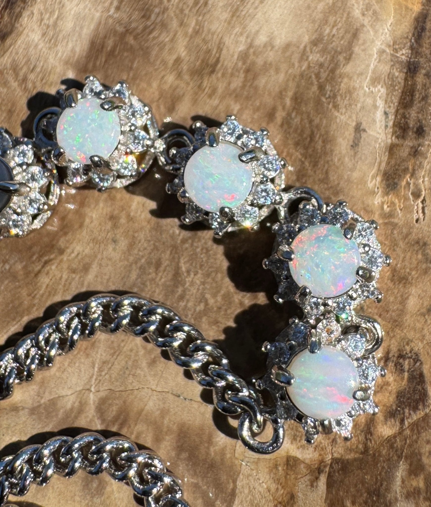 Kanku Dream ~ 1ct Coober Pedy Opal and Cubic Zirconia 925 Sterling Silver Bracelet