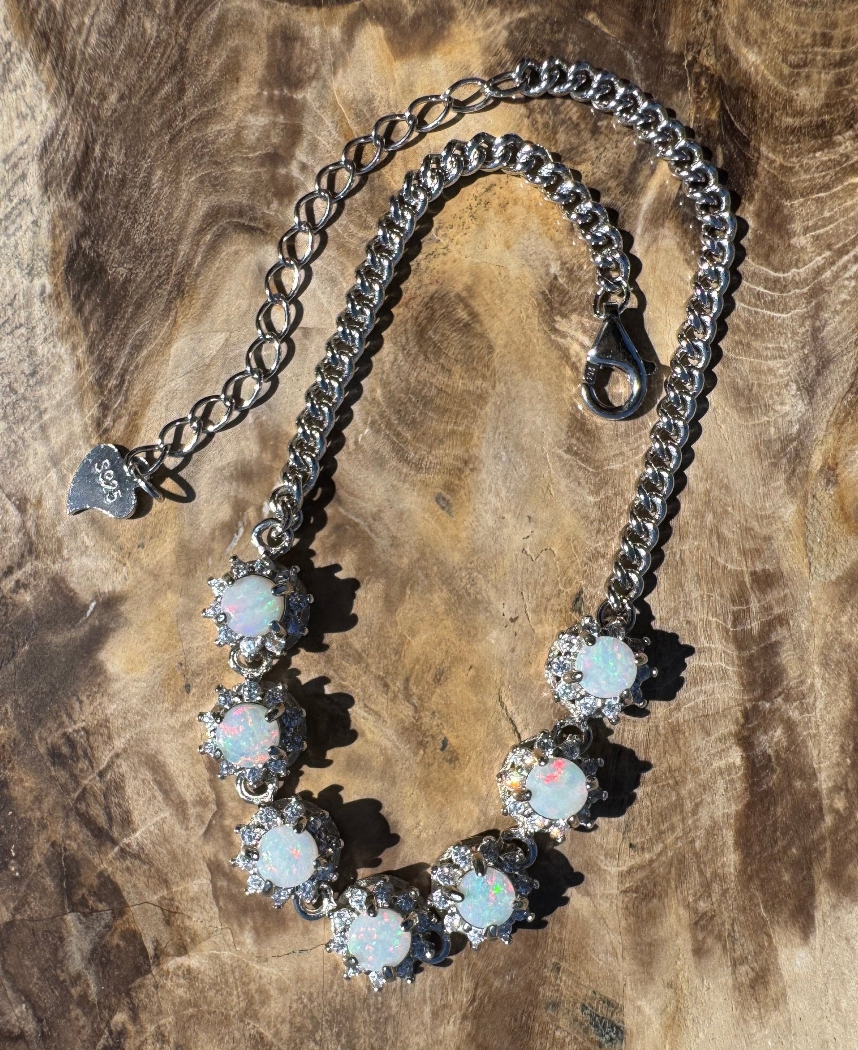 Kanku Dream ~ 1ct Coober Pedy Opal and Cubic Zirconia 925 Sterling Silver Bracelet