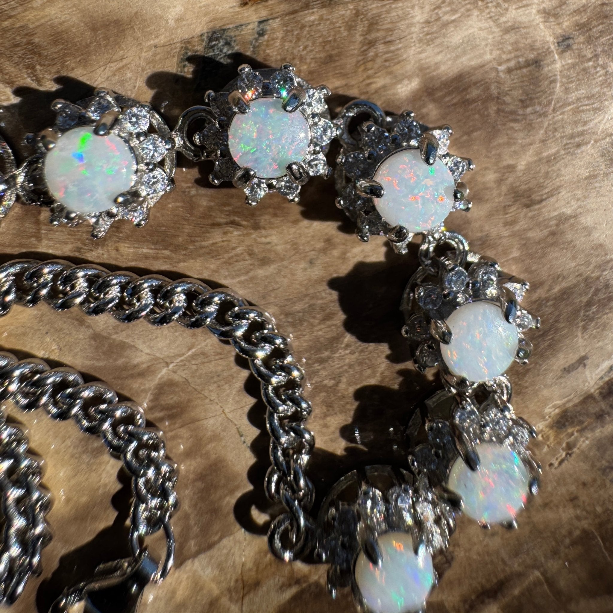 Kanku Dream ~ 1ct Coober Pedy Opal and Cubic Zirconia 925 Sterling Silver Bracelet