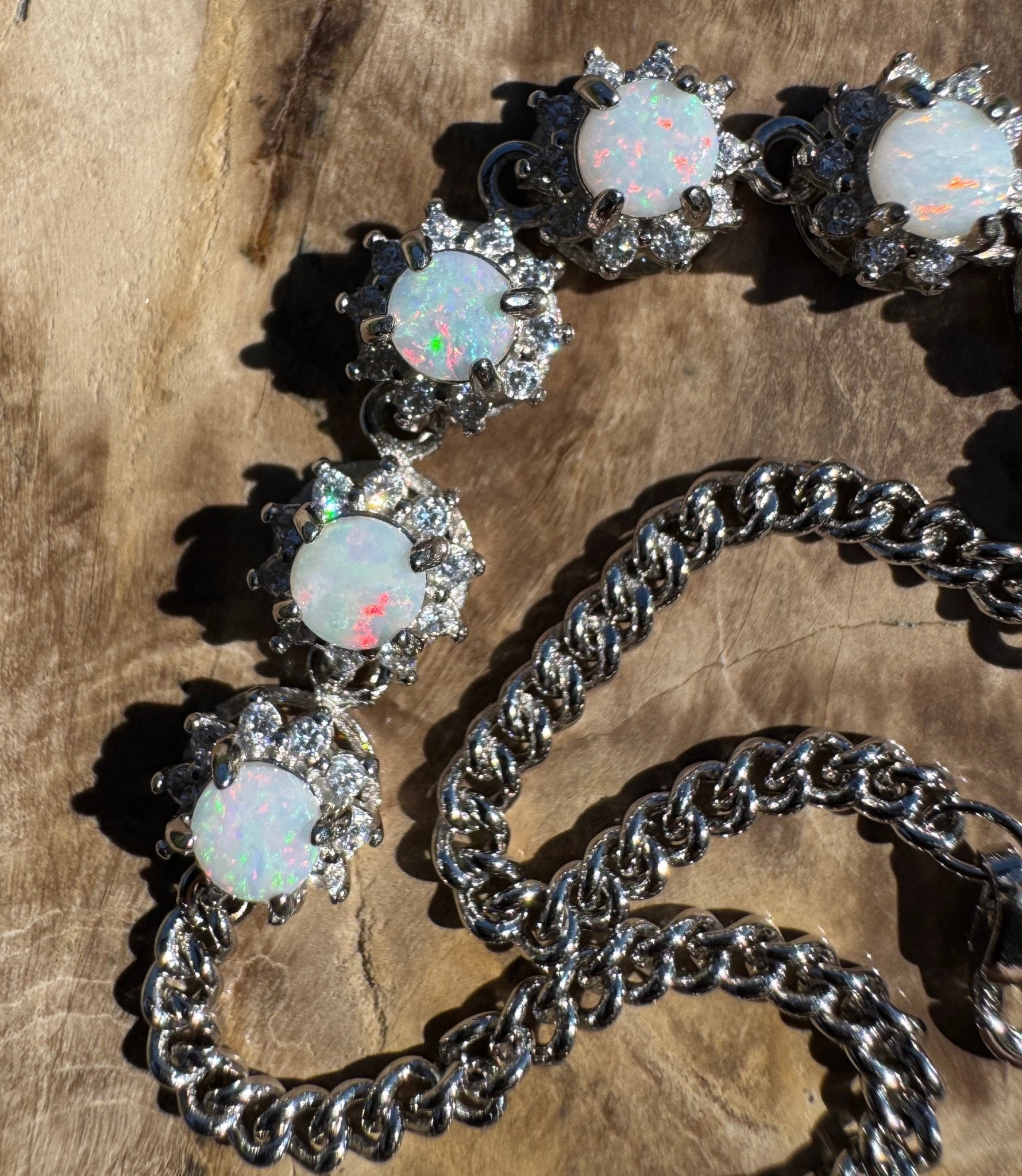 Kanku Dream ~ 1ct Coober Pedy Opal and Cubic Zirconia 925 Sterling Silver Bracelet