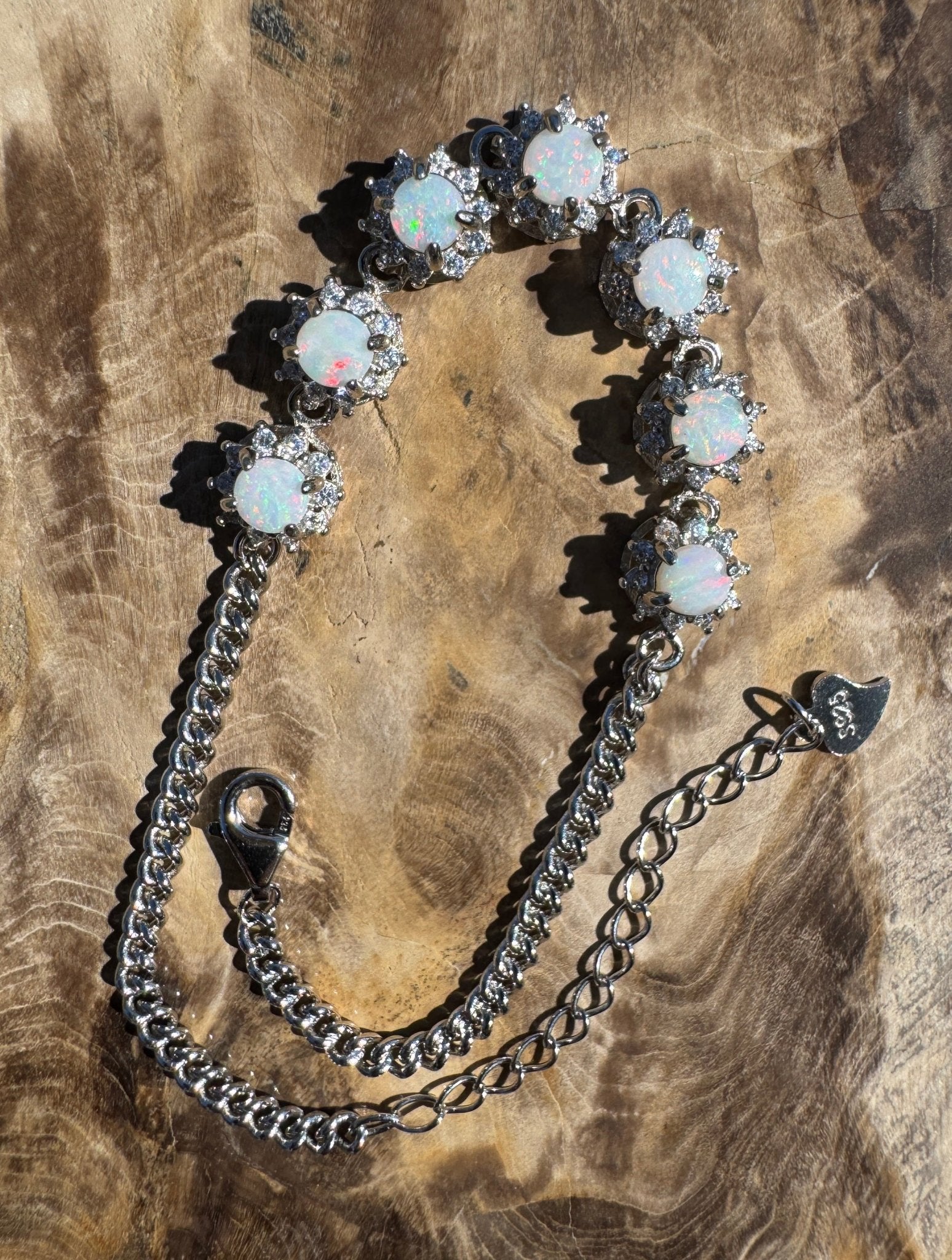 Kanku Dream ~ 1ct Coober Pedy Opal and Cubic Zirconia 925 Sterling Silver Bracelet