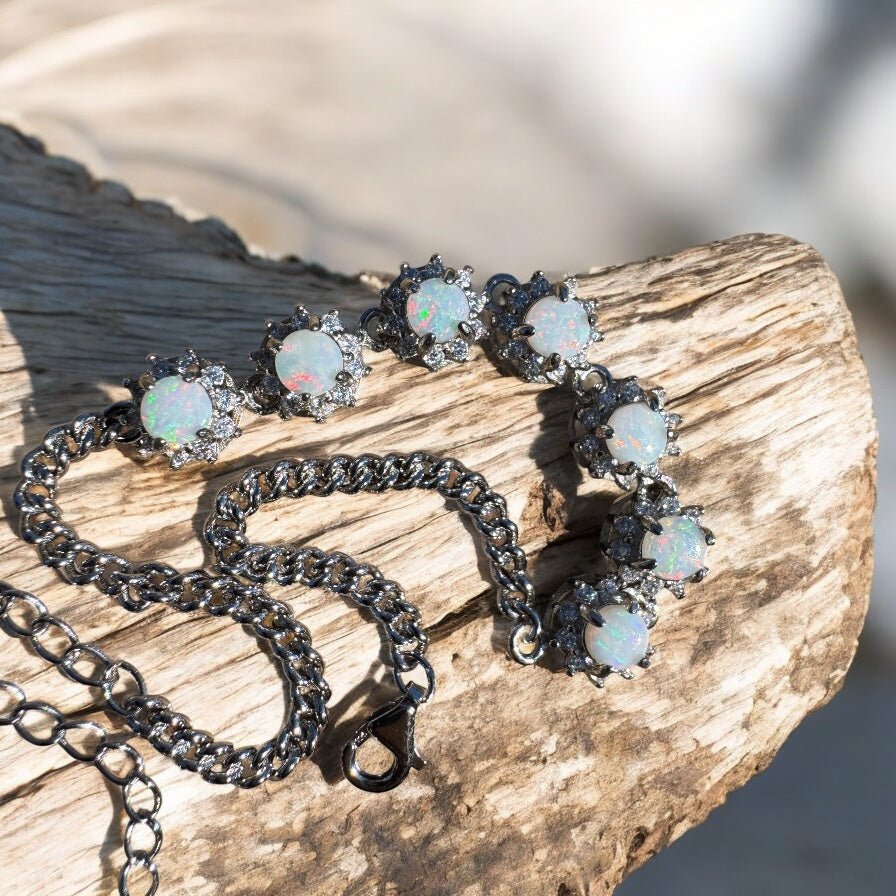Kanku Dream ~ 1ct Coober Pedy Opal and Cubic Zirconia 925 Sterling Silver Bracelet