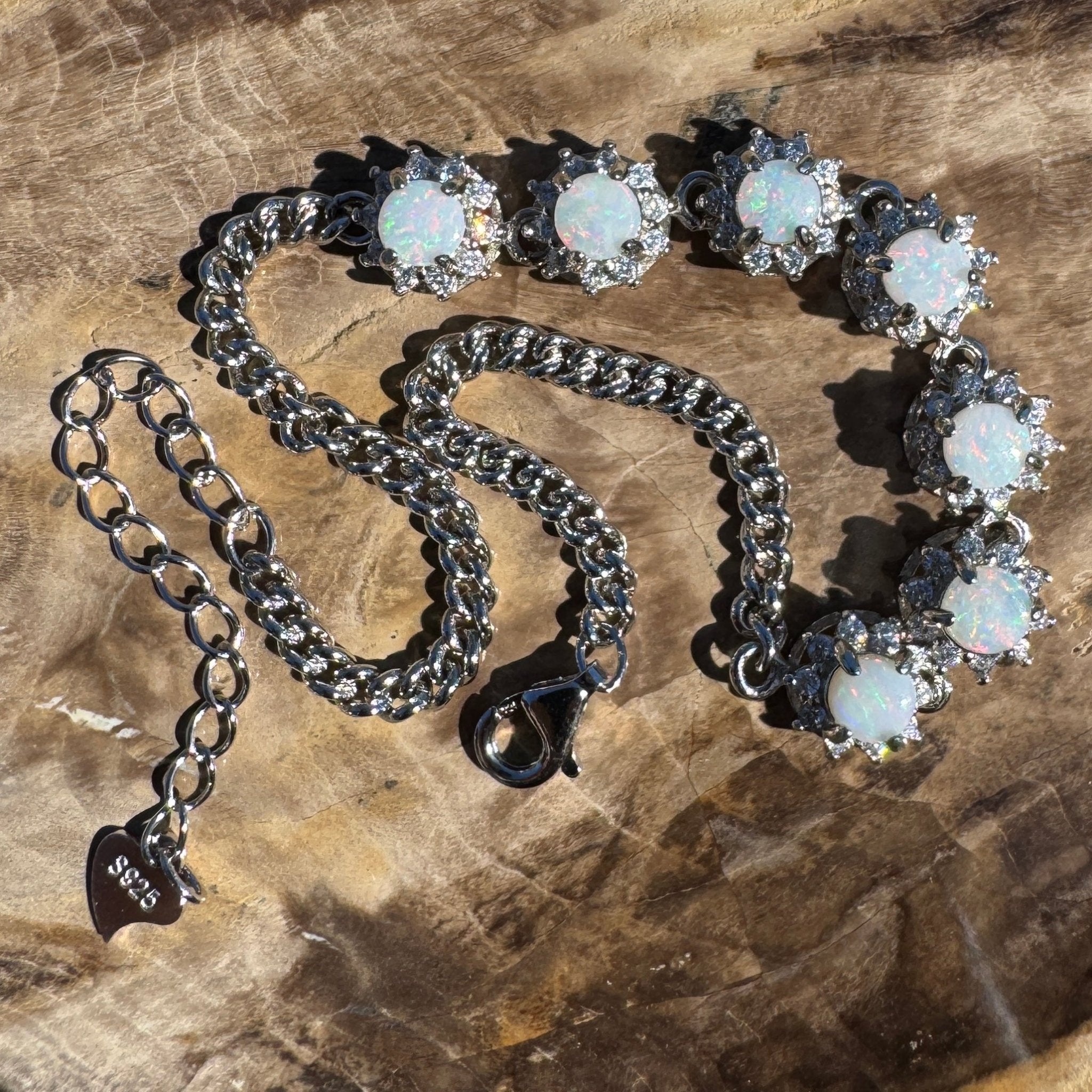 Kanku Dream ~ 1ct Coober Pedy Opal and Cubic Zirconia 925 Sterling Silver Bracelet