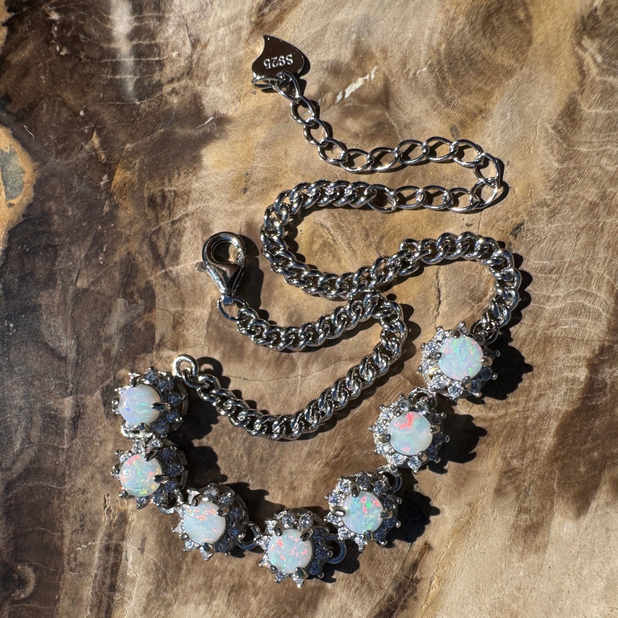 Kanku Dream ~ 1ct Coober Pedy Opal and Cubic Zirconia 925 Sterling Silver Bracelet