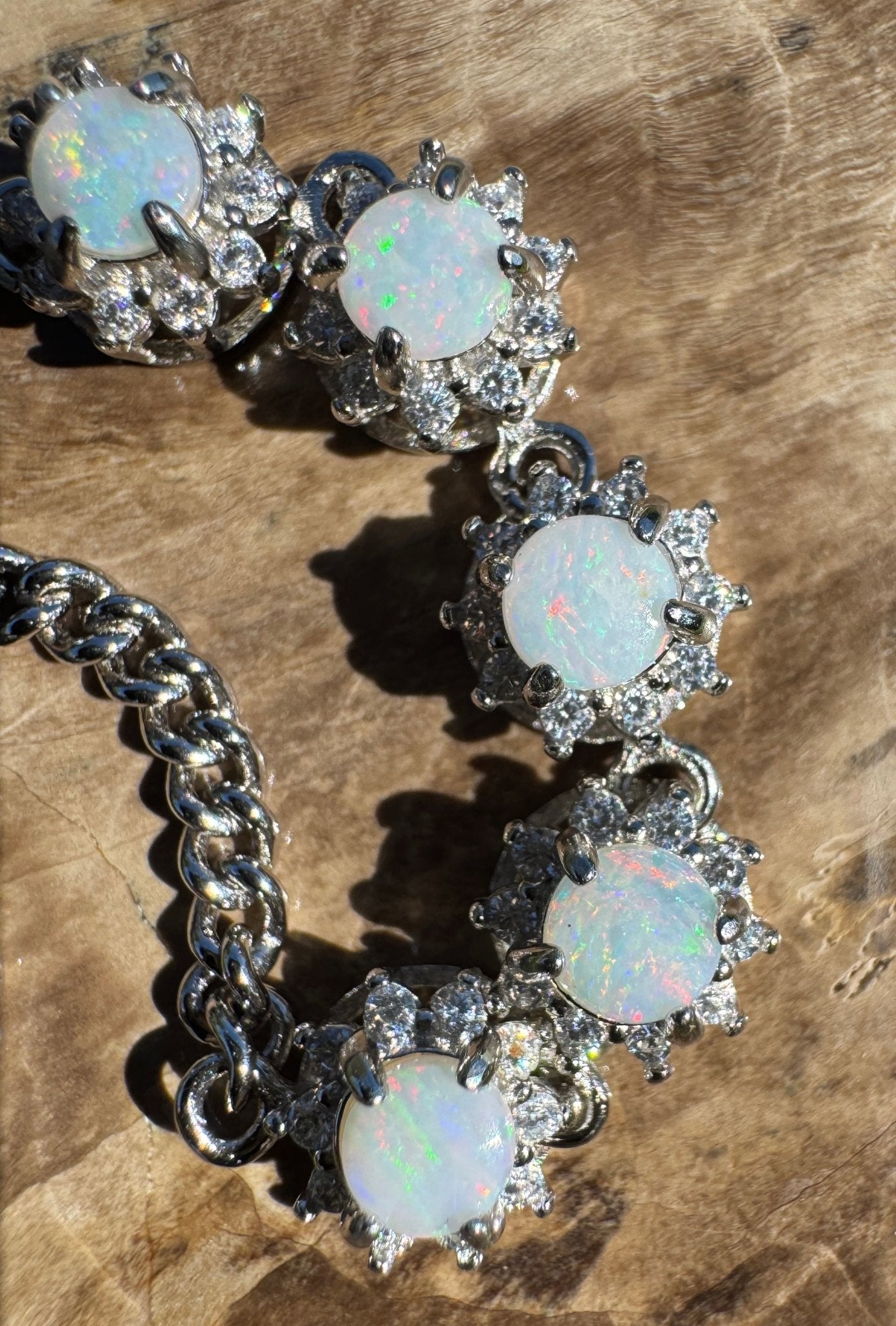 Kanku Dream ~ 1ct Coober Pedy Opal and Cubic Zirconia 925 Sterling Silver Bracelet