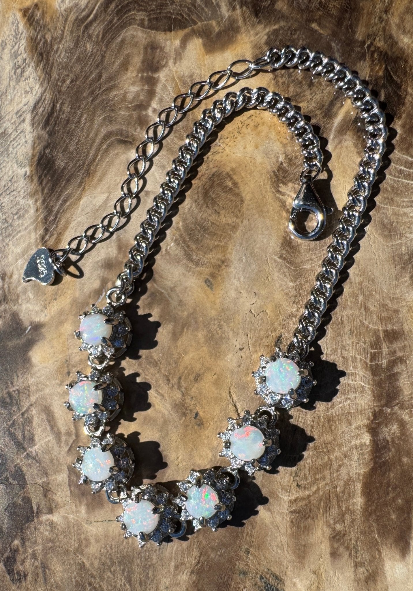 Kanku Dream ~ 1ct Coober Pedy Opal and Cubic Zirconia 925 Sterling Silver Bracelet