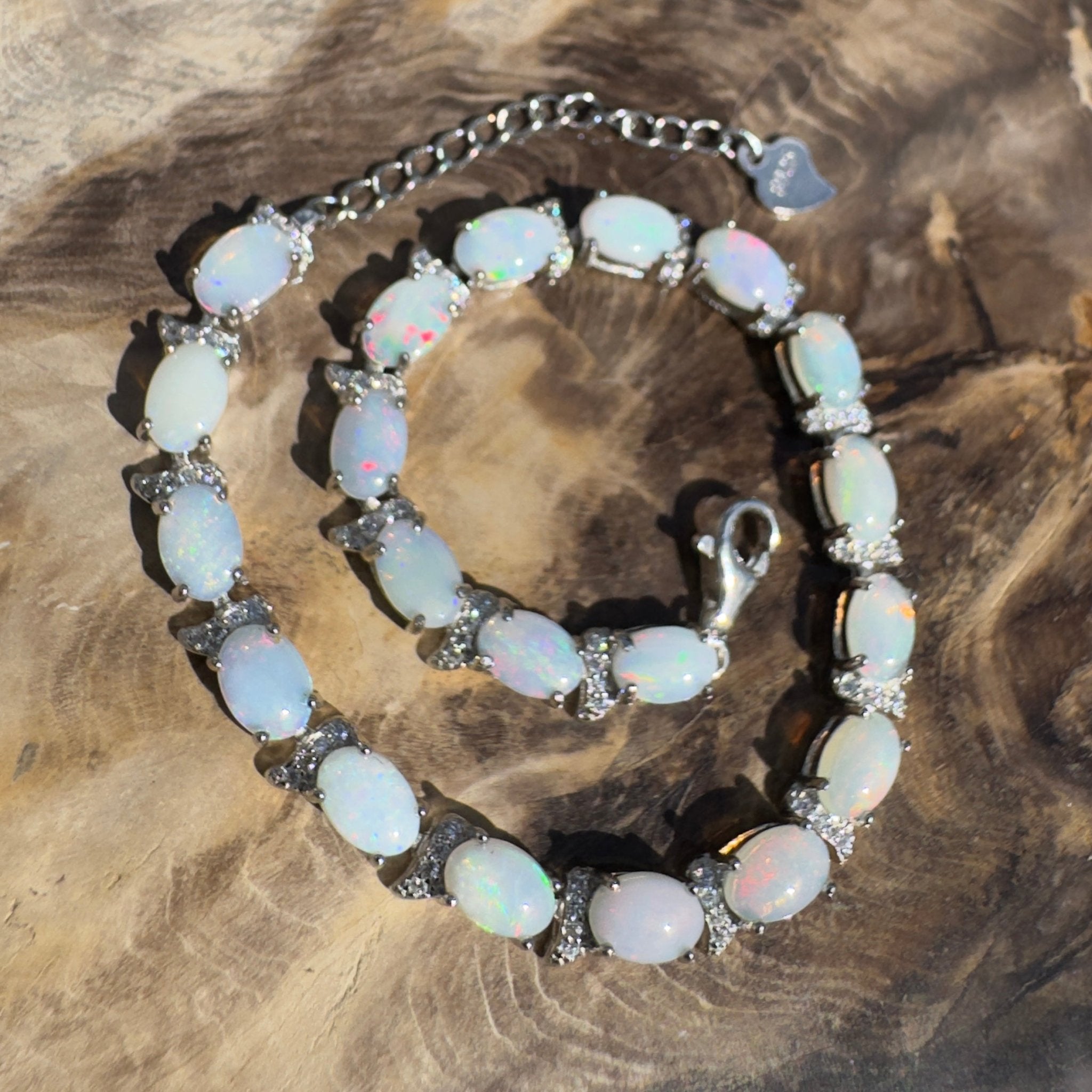 Karijini Azure ~ 6ct Coober Pedy Opal and Cubic Zirconia 925 Sterling Silver Bracelet