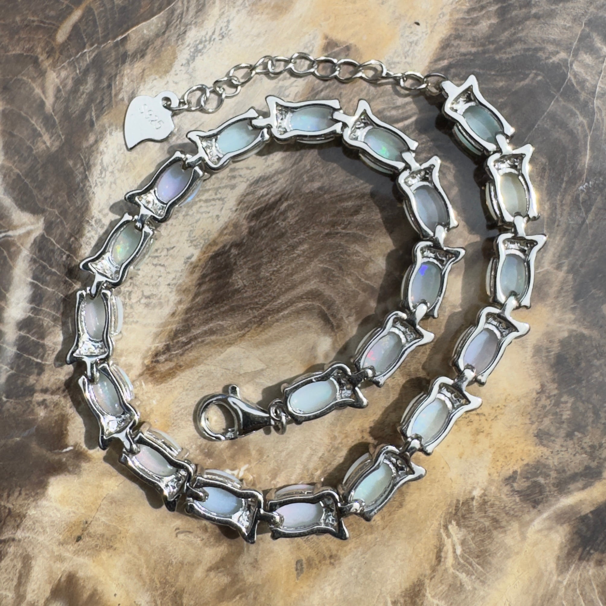 Karijini Azure ~ 6ct Coober Pedy Opal and Cubic Zirconia 925 Sterling Silver Bracelet