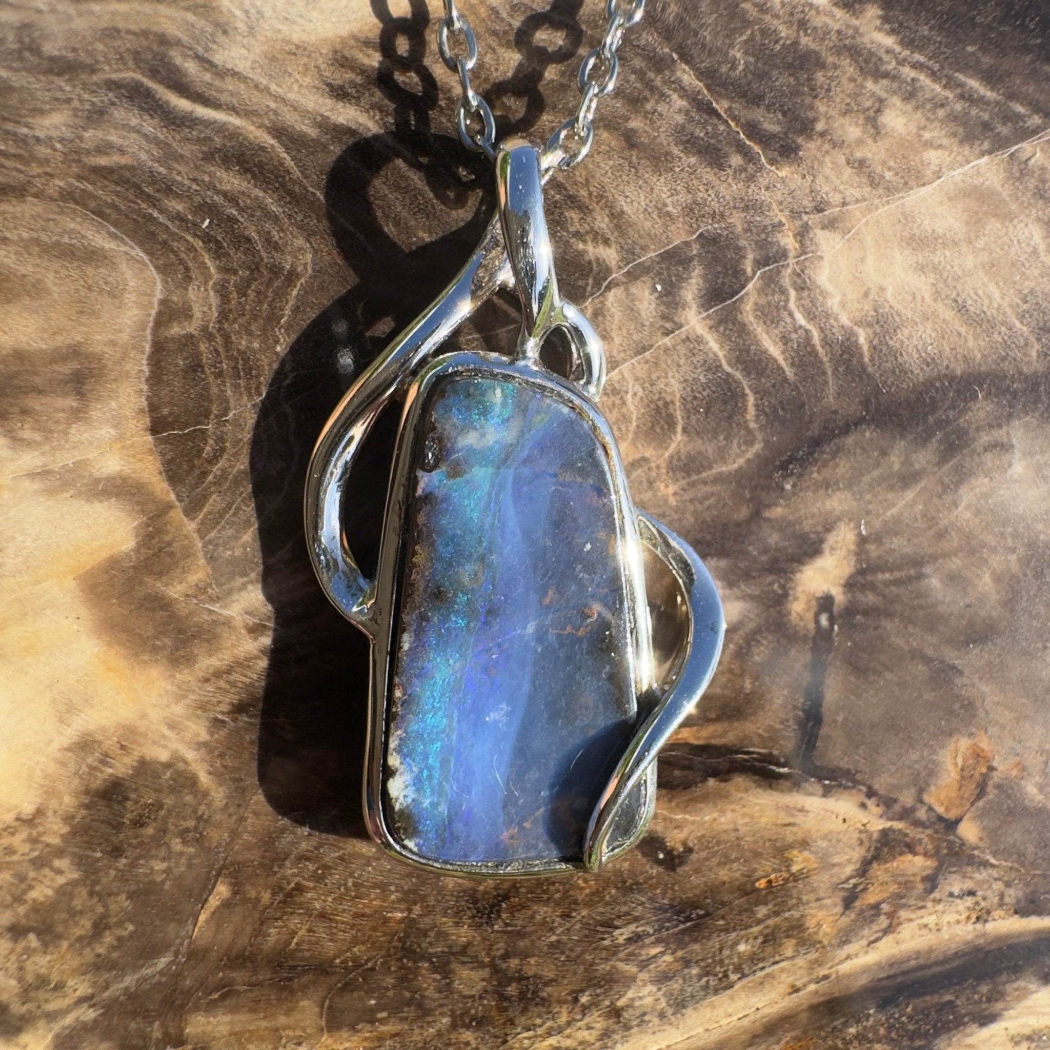 Karijini Twilight Glow ~ Queensland Boulder Opal 925 Sterling Silver Pendant Necklace