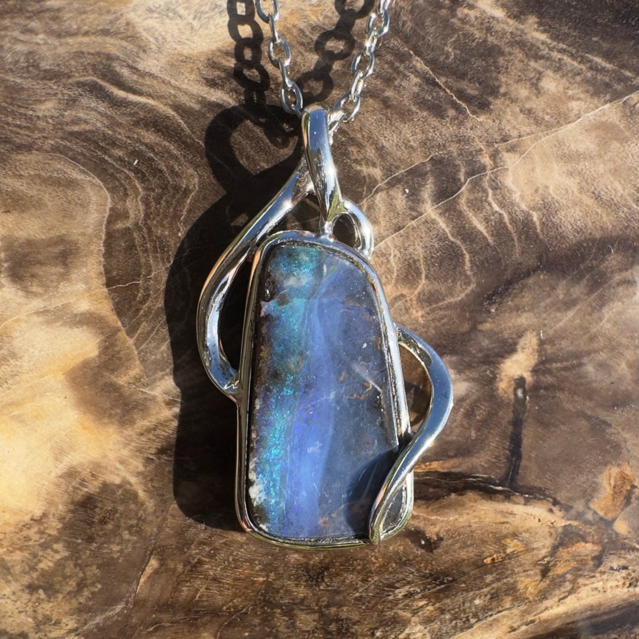 Karijini Twilight Glow ~ Queensland Boulder Opal 925 Sterling Silver Pendant Necklace