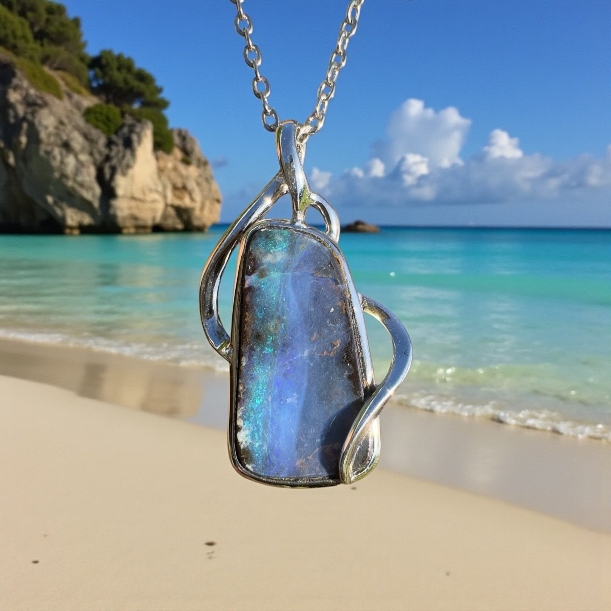 Karijini Twilight Glow ~ Queensland Boulder Opal 925 Sterling Silver Pendant Necklace