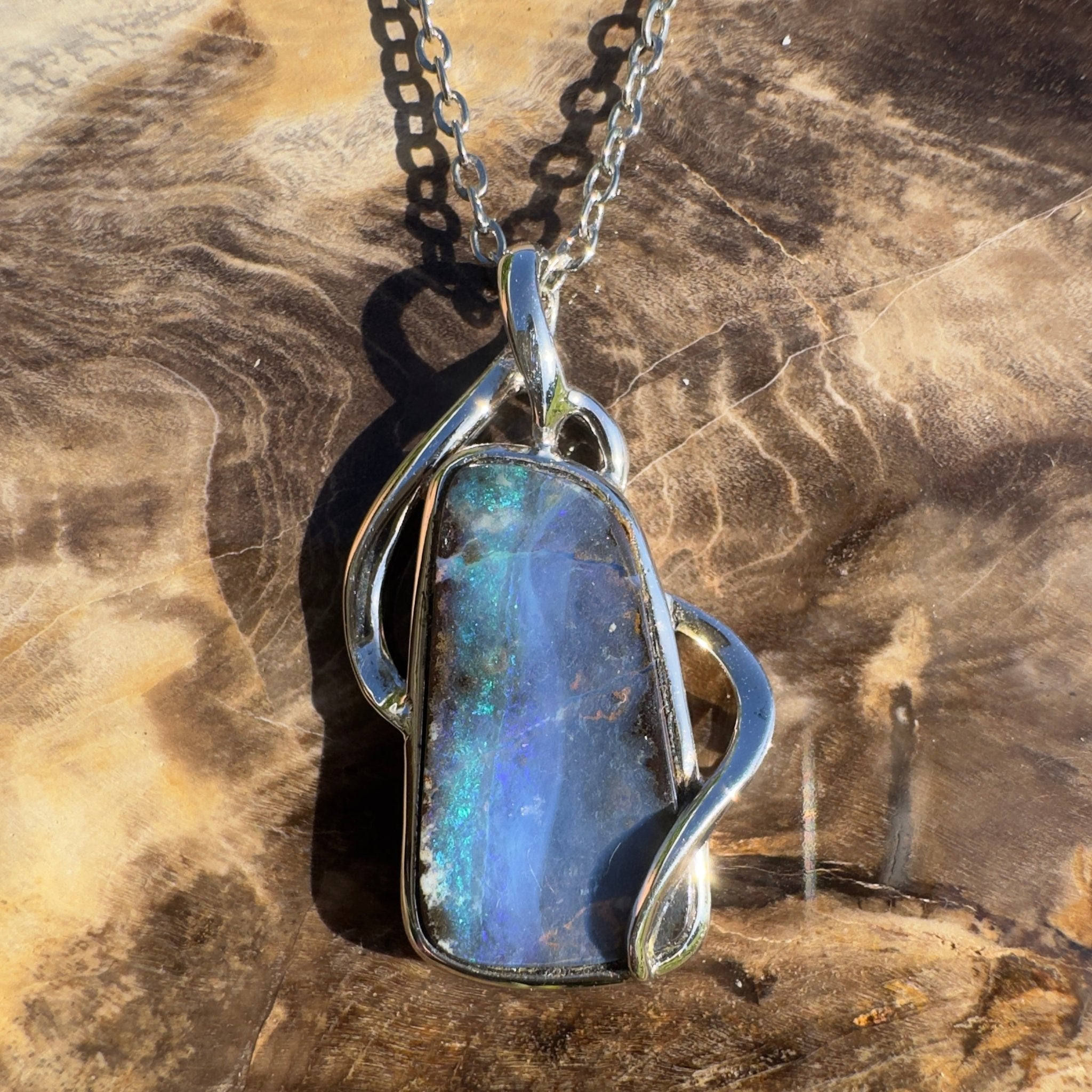 Karijini Twilight Glow ~ Queensland Boulder Opal 925 Sterling Silver Pendant Necklace