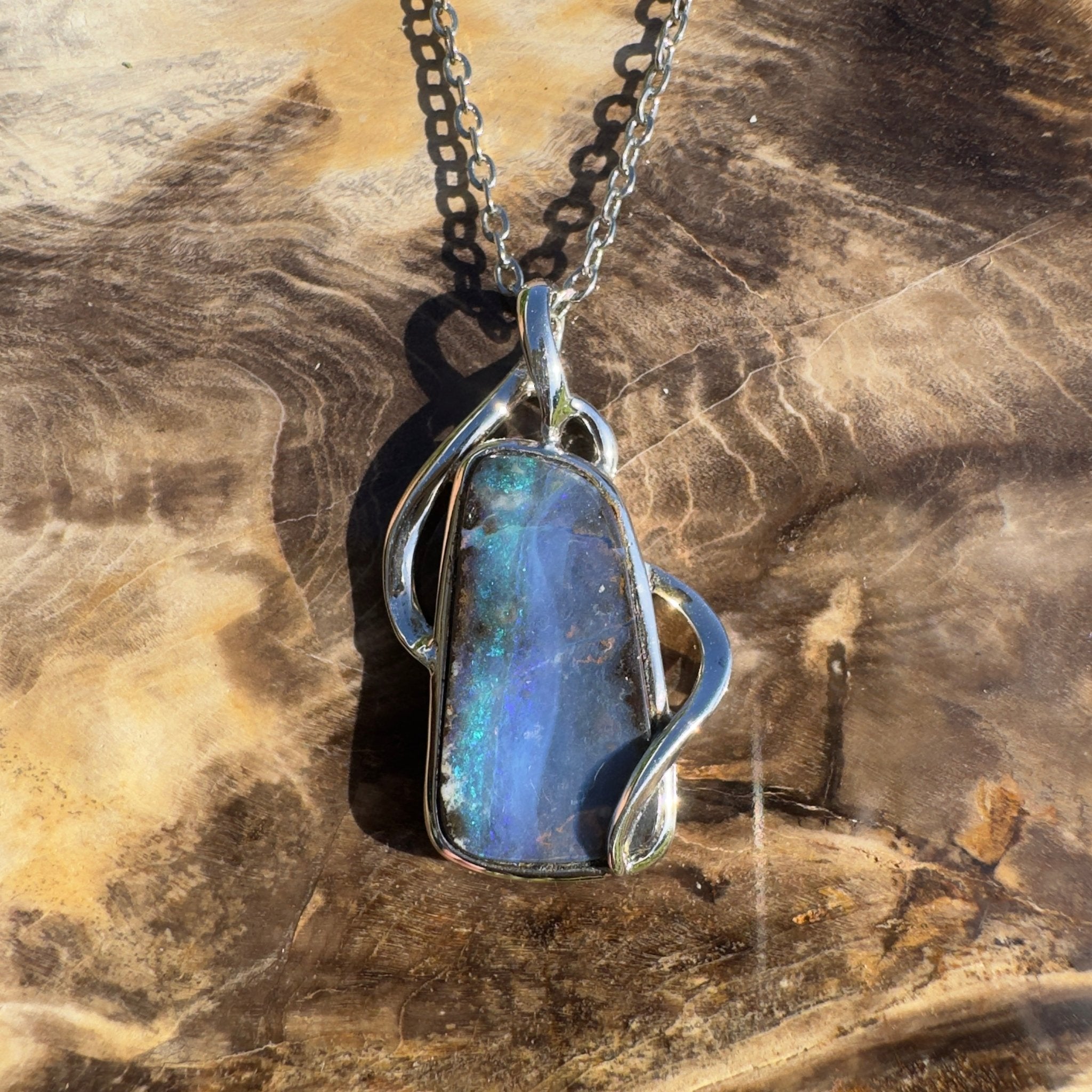 Karijini Twilight Glow ~ Queensland Boulder Opal 925 Sterling Silver Pendant Necklace
