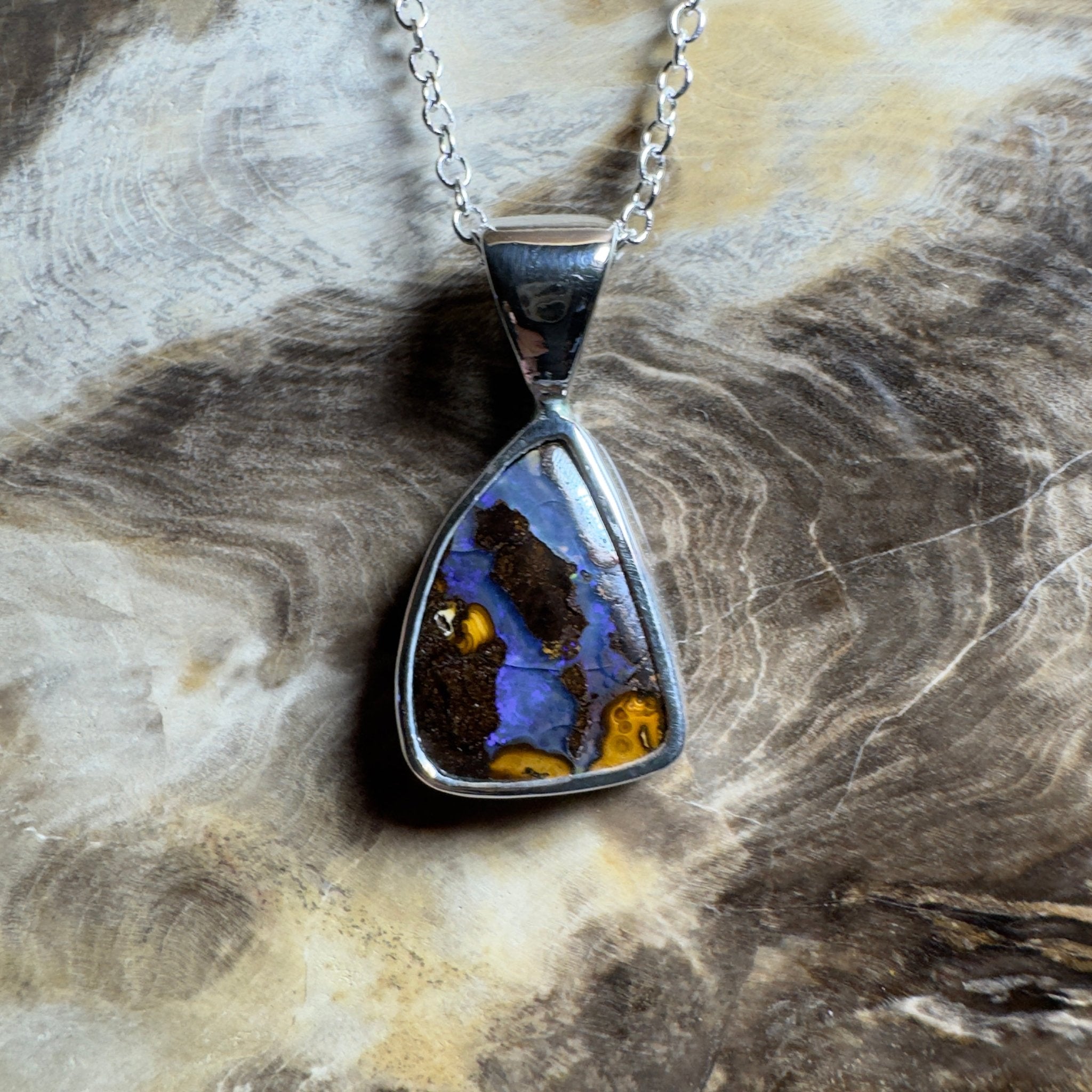 Kata Tjuta Cool ~ Queensland Boulder Opal 925 Sterling Silver Pendant Necklace