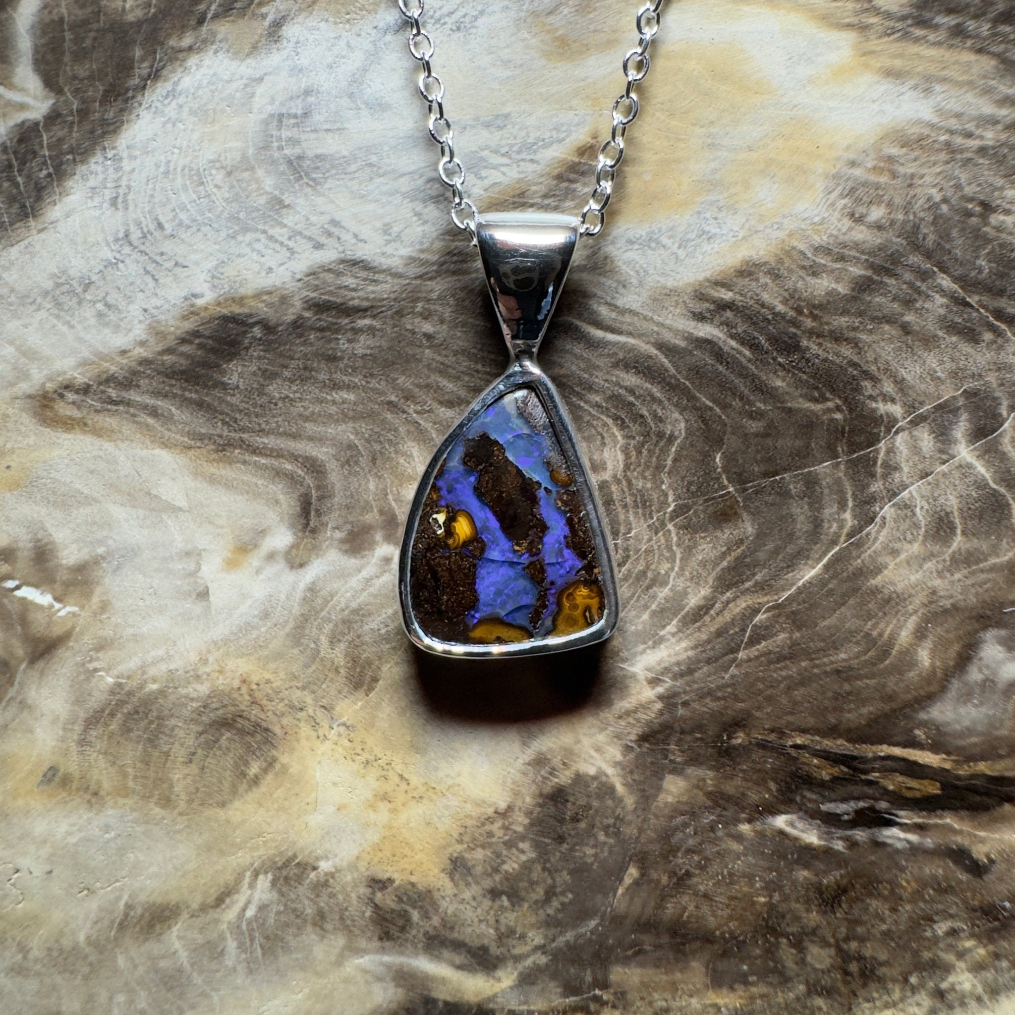 Kata Tjuta Cool ~ Queensland Boulder Opal 925 Sterling Silver Pendant Necklace