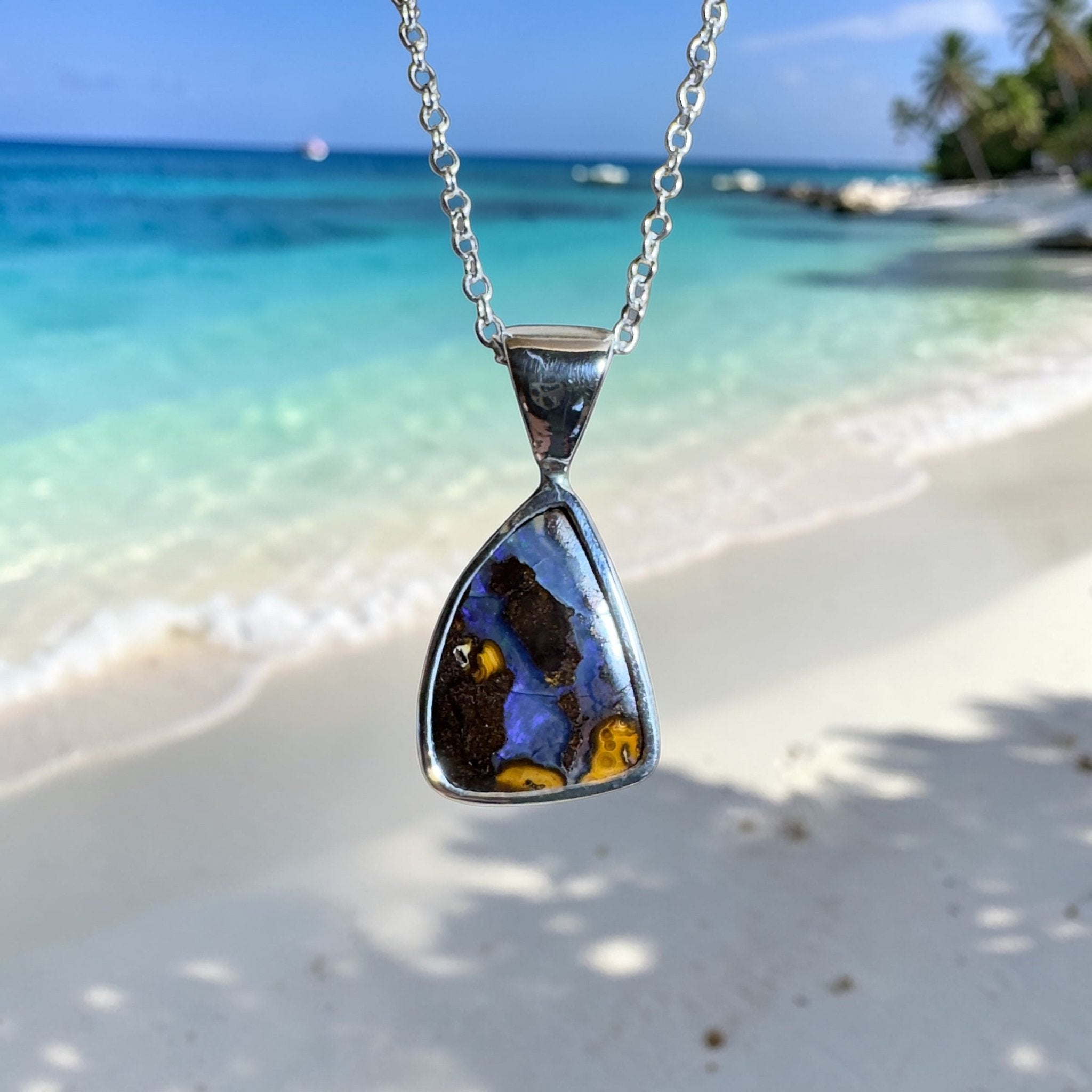 Kata Tjuta Cool ~ Queensland Boulder Opal 925 Sterling Silver Pendant Necklace