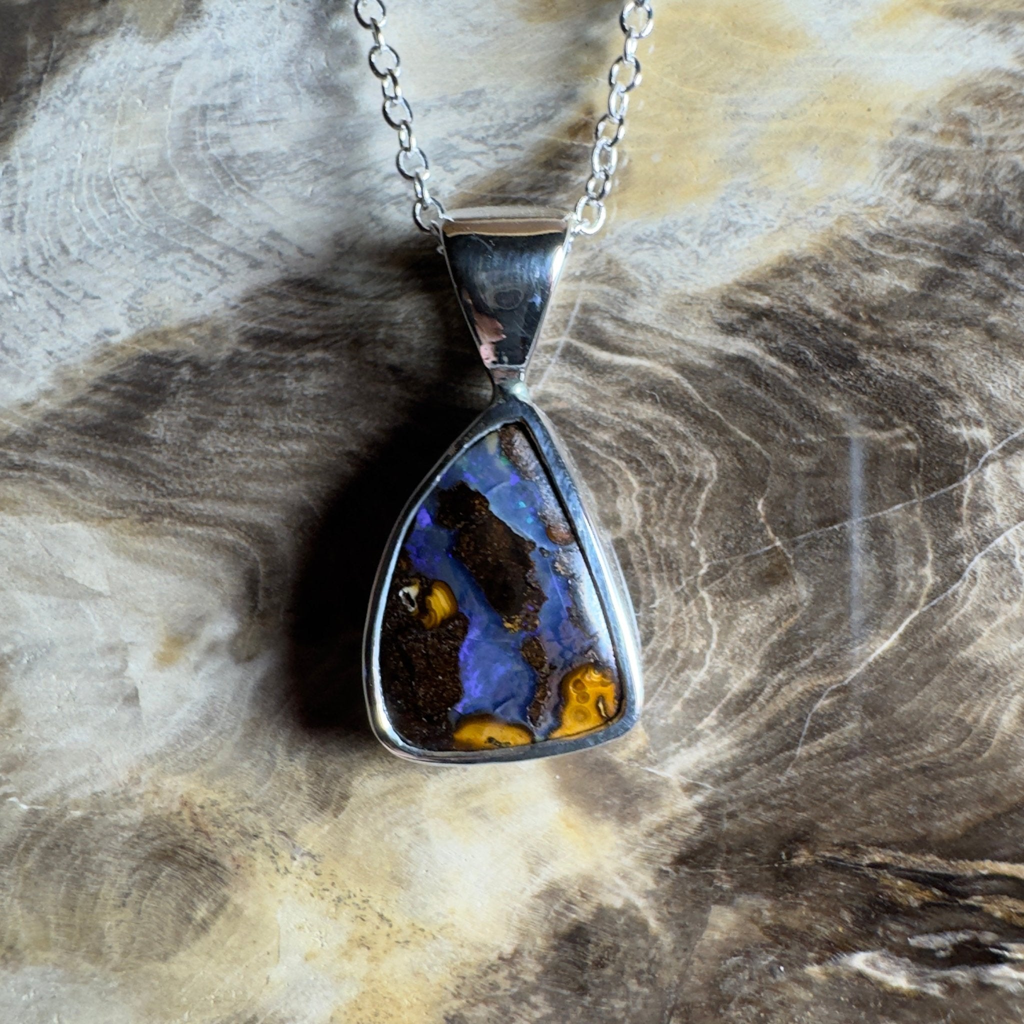 Kata Tjuta Cool ~ Queensland Boulder Opal 925 Sterling Silver Pendant Necklace