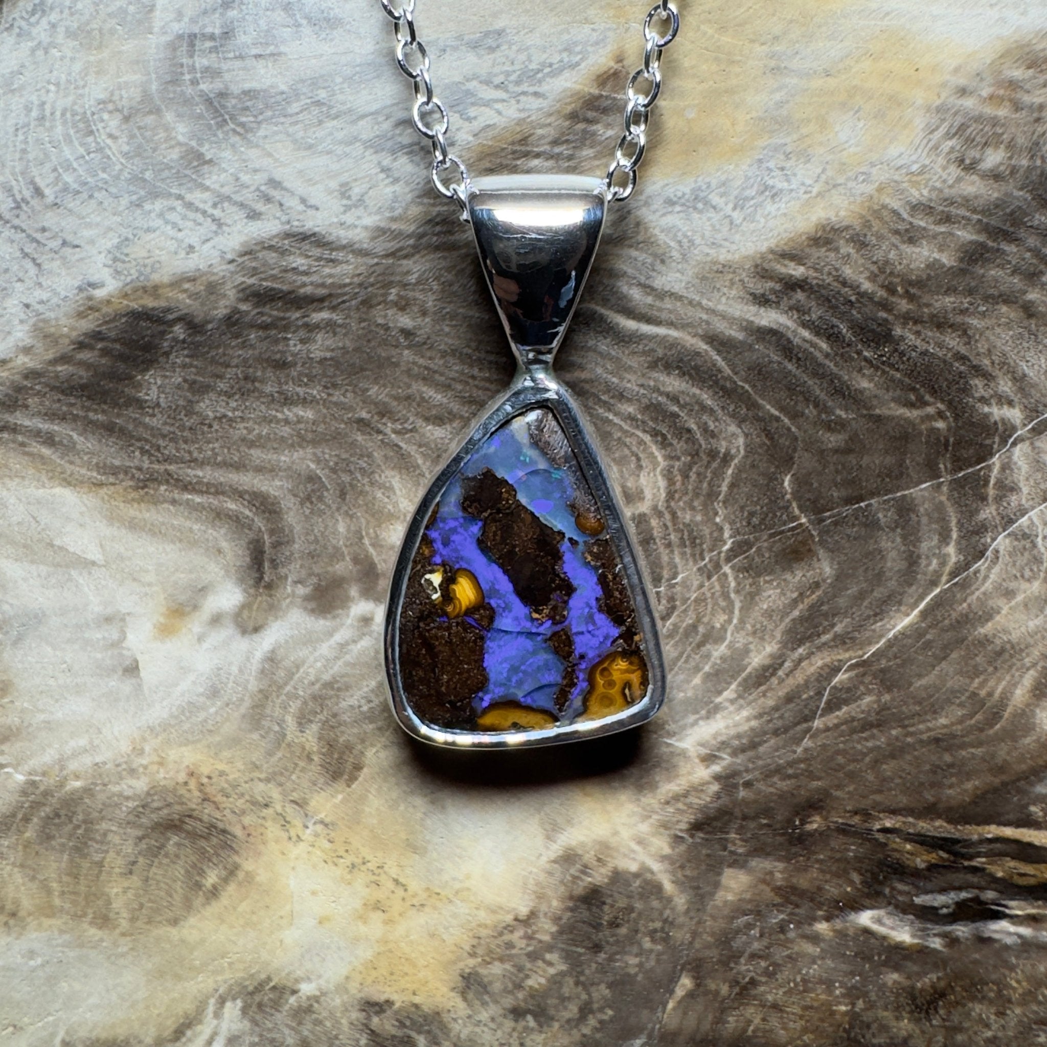 Kata Tjuta Cool ~ Queensland Boulder Opal 925 Sterling Silver Pendant Necklace