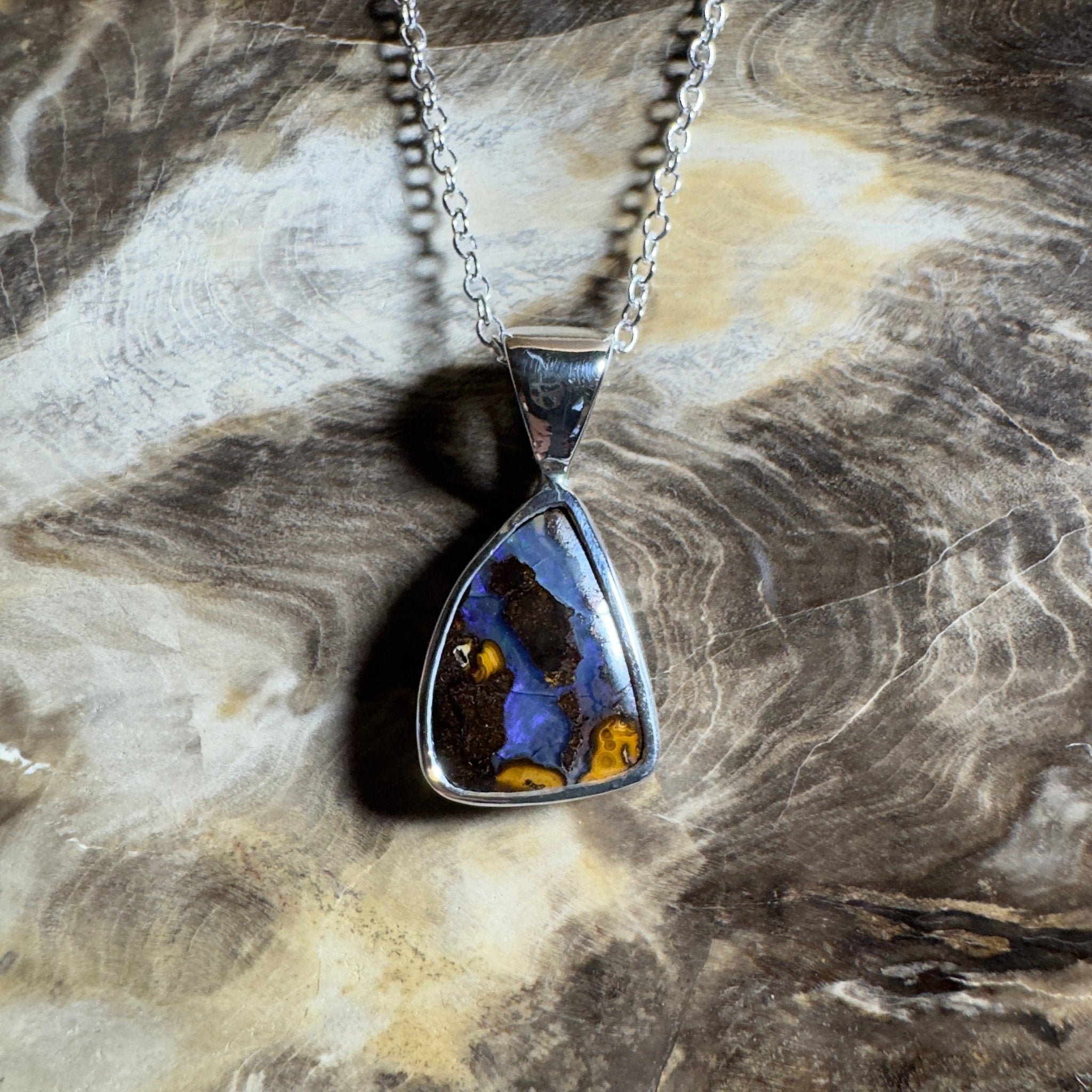 Kata Tjuta Cool ~ Queensland Boulder Opal 925 Sterling Silver Pendant Necklace