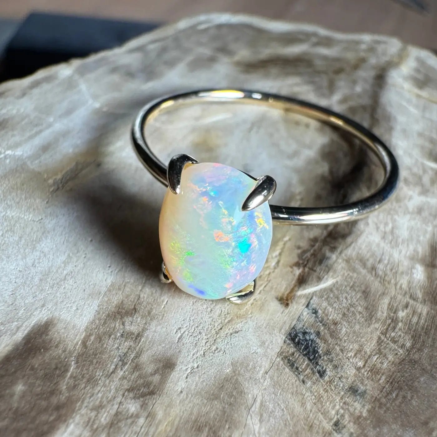 ‘Kata Tjuta Flame' ~ Handcrafted 1.4ct Solid Coober Pedy Opal 9ct Yellow Gold Ring