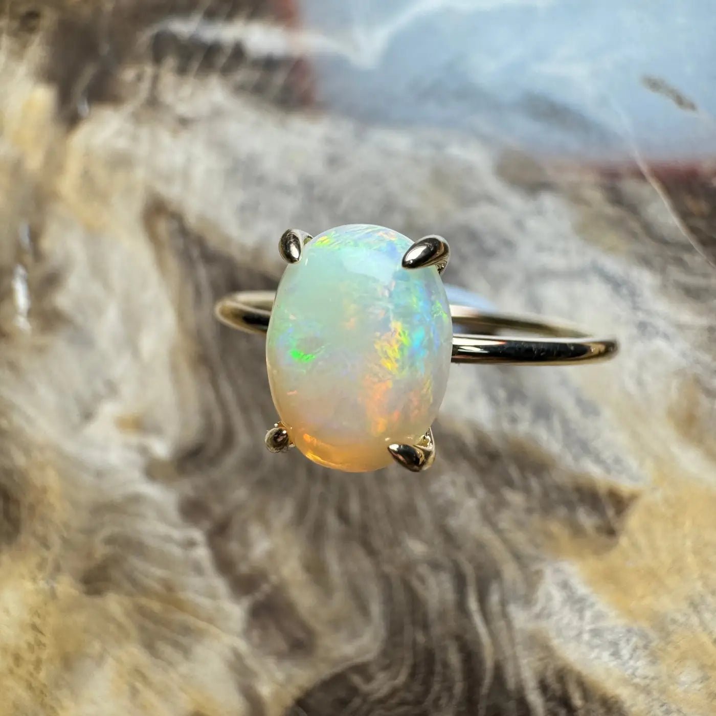 ‘Kata Tjuta Flame' ~ Handcrafted 1.4ct Solid Coober Pedy Opal 9ct Yellow Gold Ring