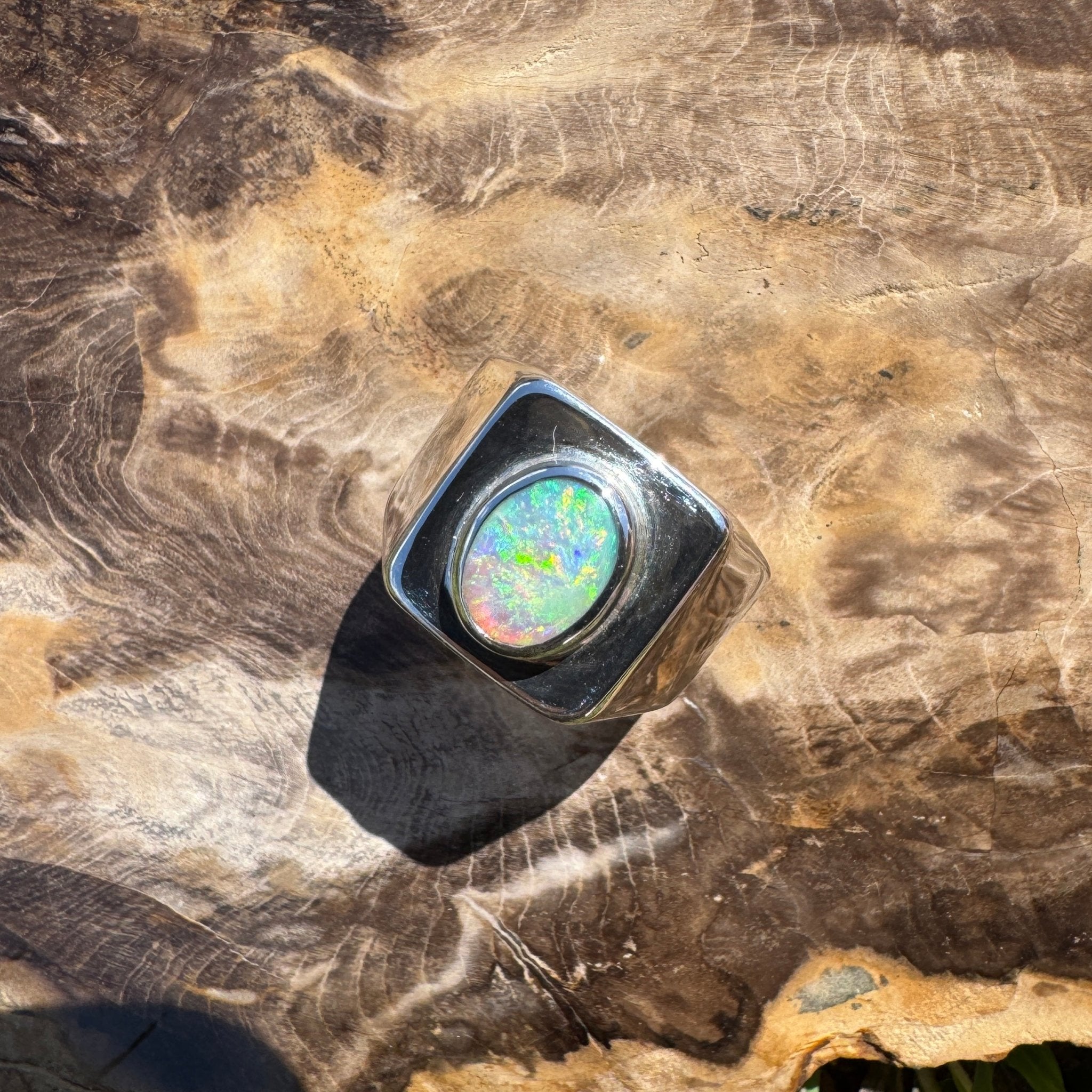 Keppel Tide - 1.3ct Solid Lightning Ridge Crystal Opal Sterling Silver Ring