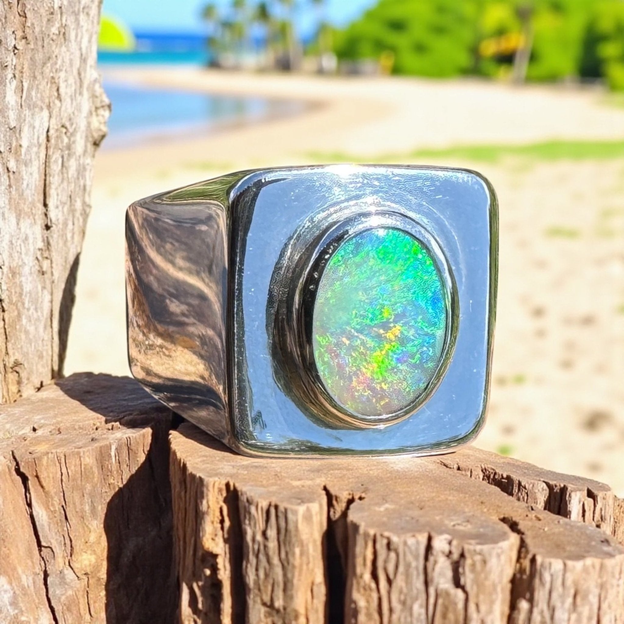 Keppel Tide - 1.3ct Solid Lightning Ridge Crystal Opal Sterling Silver Ring