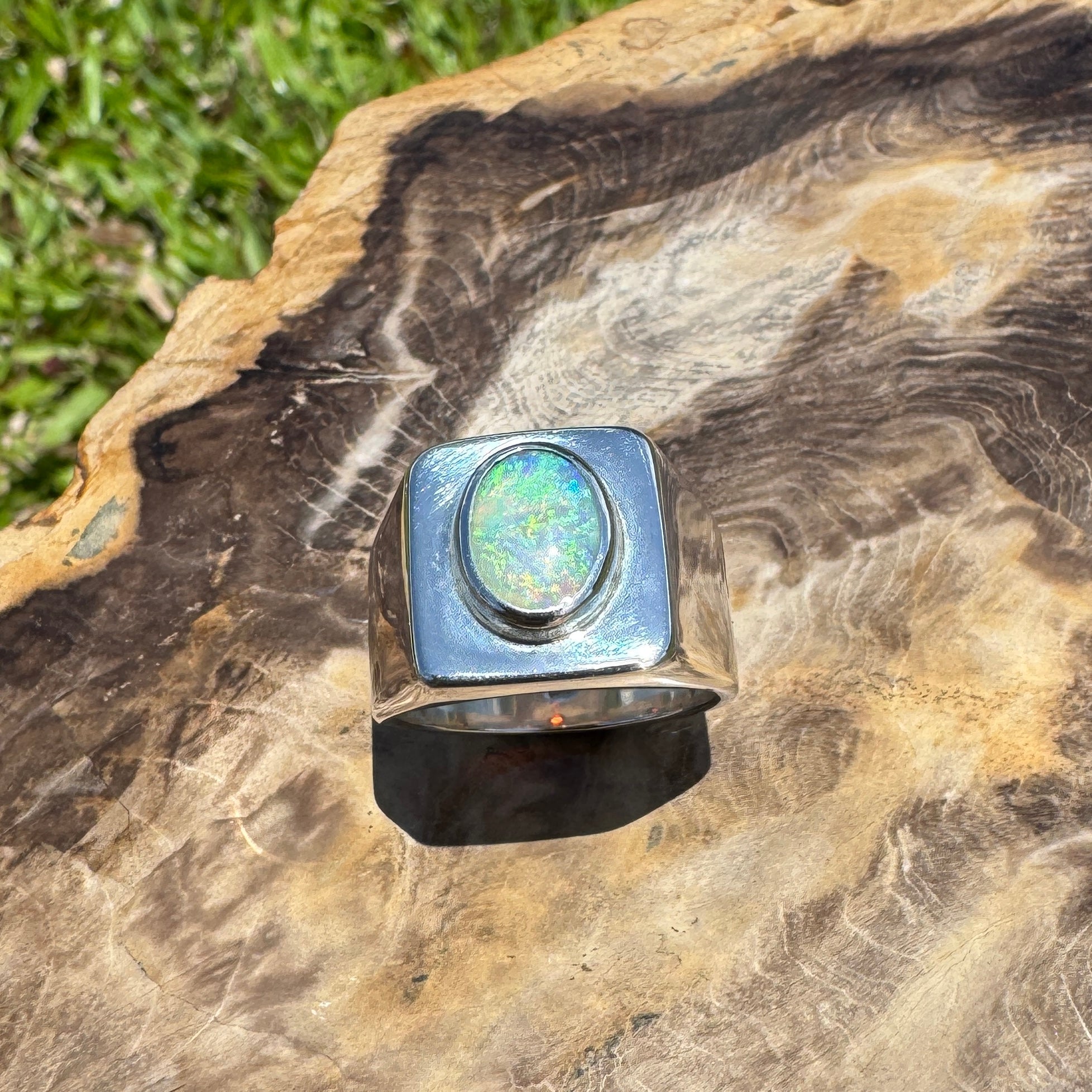 Keppel Tide - 1.3ct Solid Lightning Ridge Crystal Opal Sterling Silver Ring