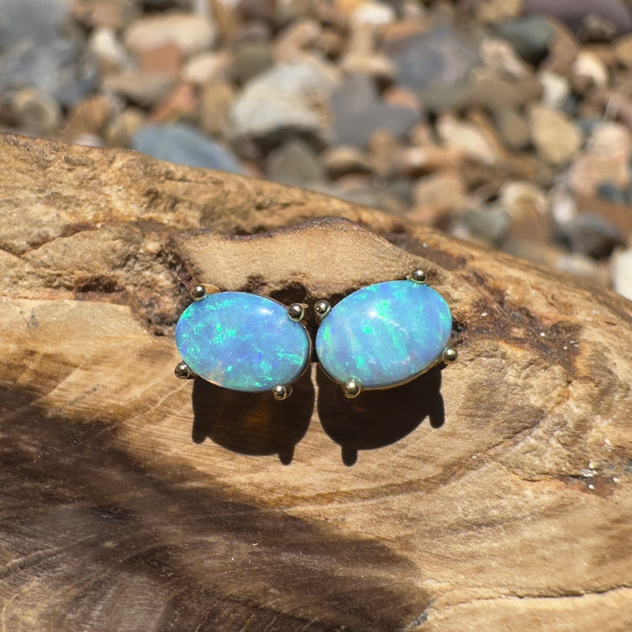 Kiama Tidepair ~ 1.6ct Lightning Ridge Opal 925 Silver Gold Coated Stud Earrings