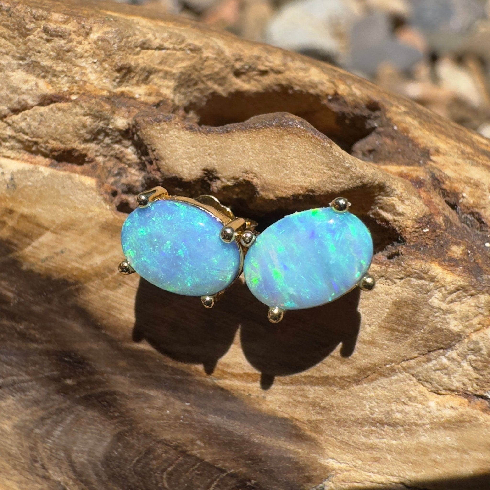 Kiama Tidepair ~ 1.6ct Lightning Ridge Opal 925 Silver Gold Coated Stud Earrings