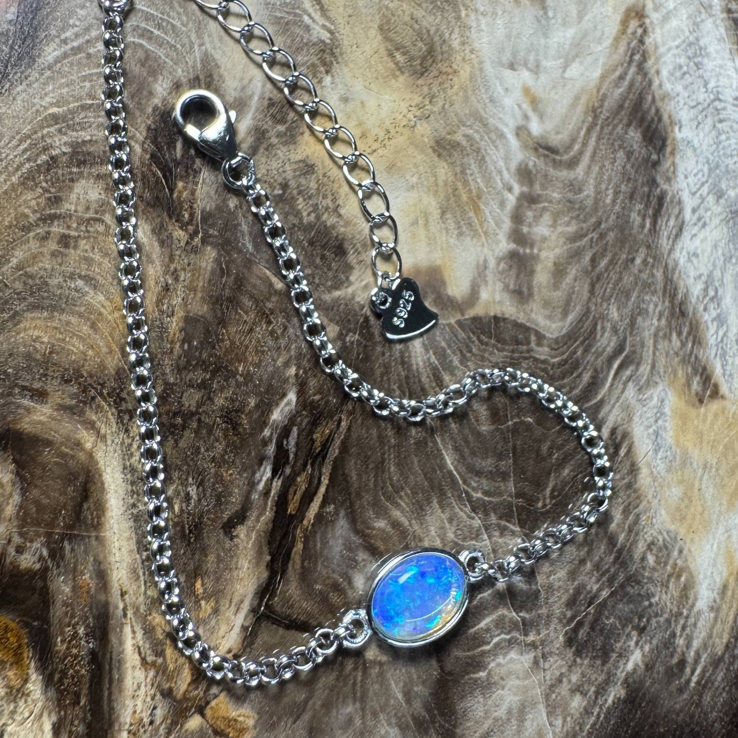 Kimberley Horizon ~ 0.8ct Solid Lightning Ridge Opal 925 Silver Bracelet