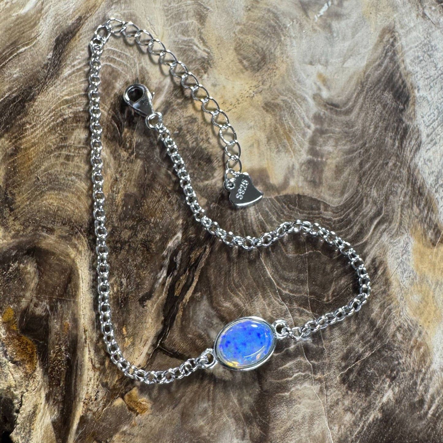 Kimberley Horizon ~ 0.8ct Solid Lightning Ridge Opal 925 Silver Bracelet