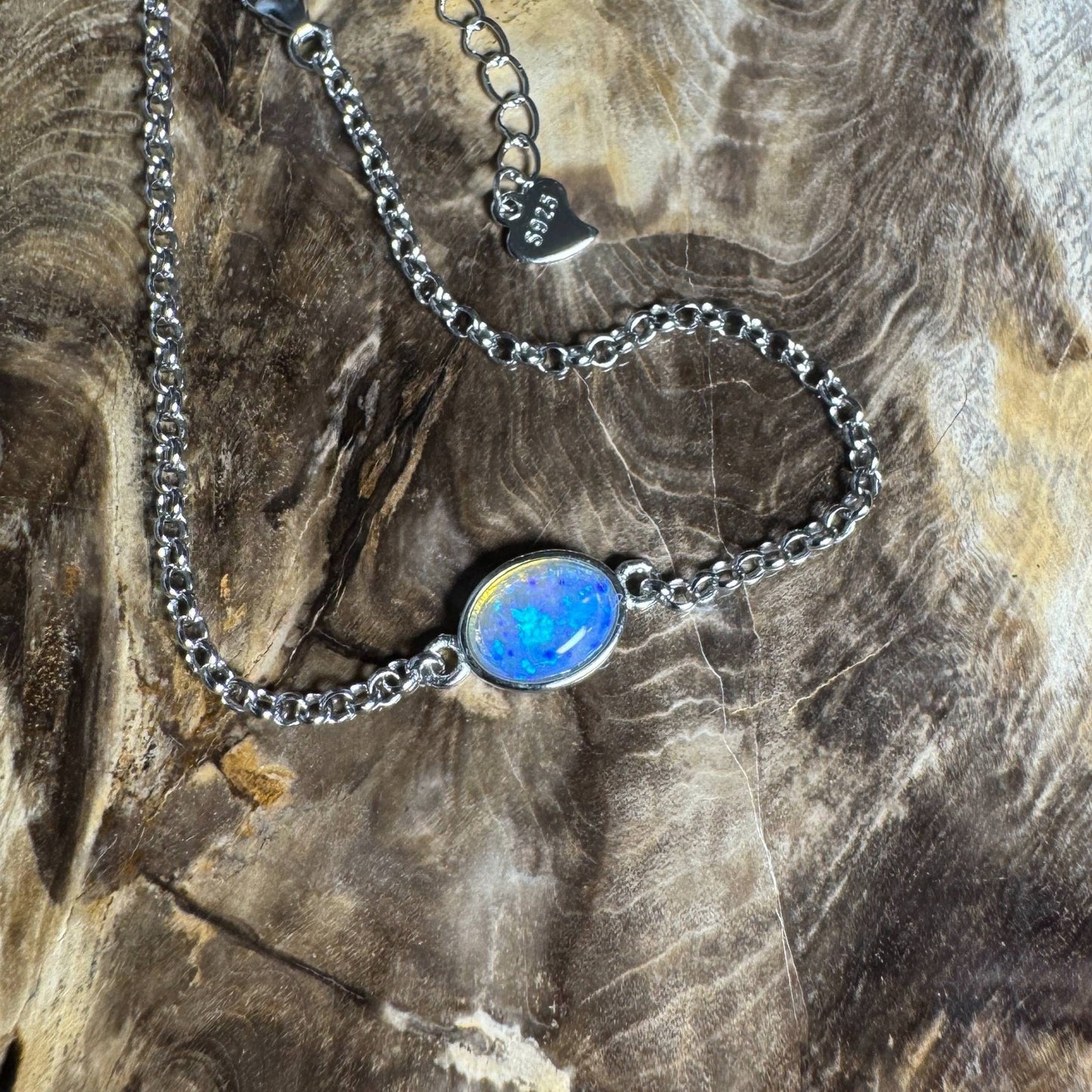 Kimberley Horizon ~ 0.8ct Solid Lightning Ridge Opal 925 Silver Bracelet