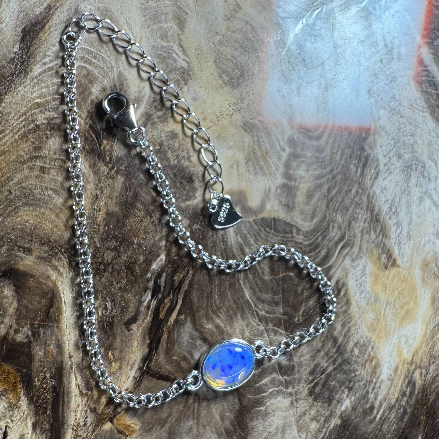 Kimberley Horizon ~ 0.8ct Solid Lightning Ridge Opal 925 Silver Bracelet