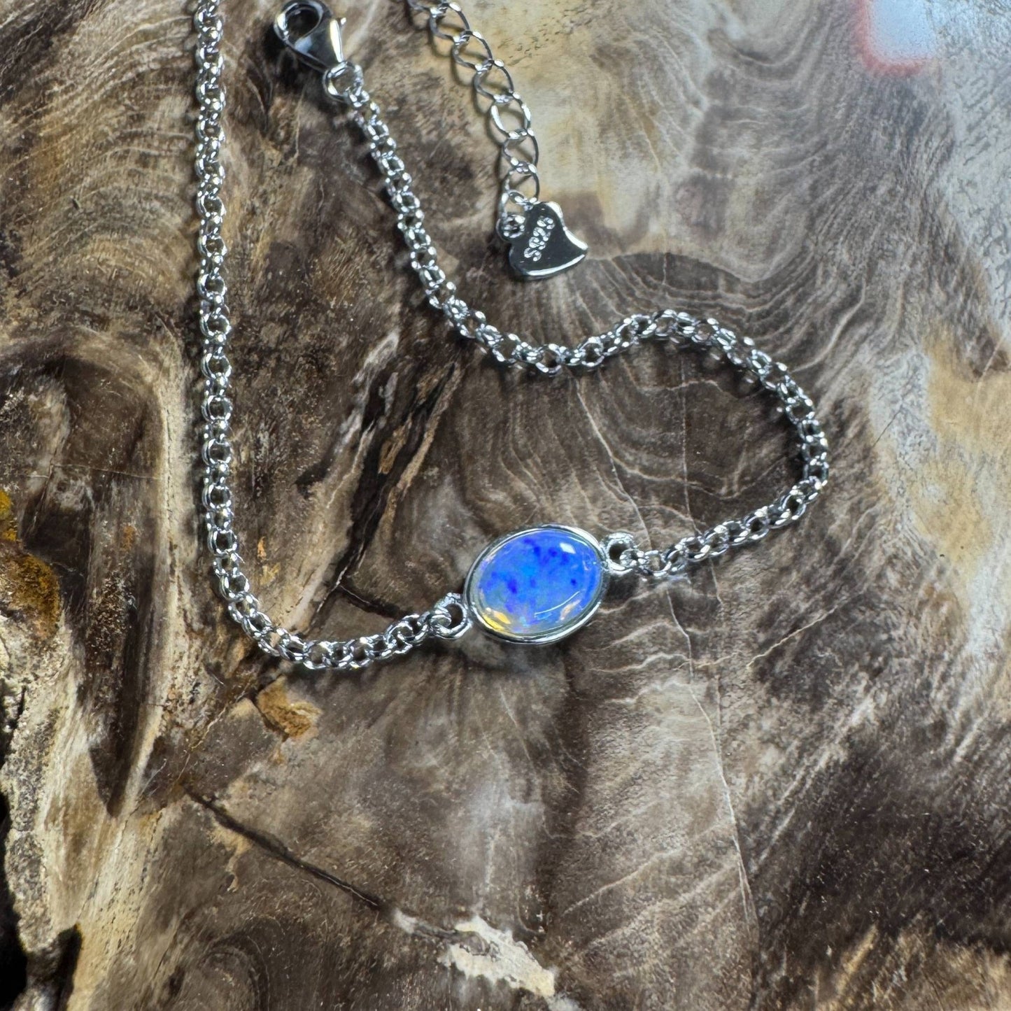 Kimberley Horizon ~ 0.8ct Solid Lightning Ridge Opal 925 Silver Bracelet