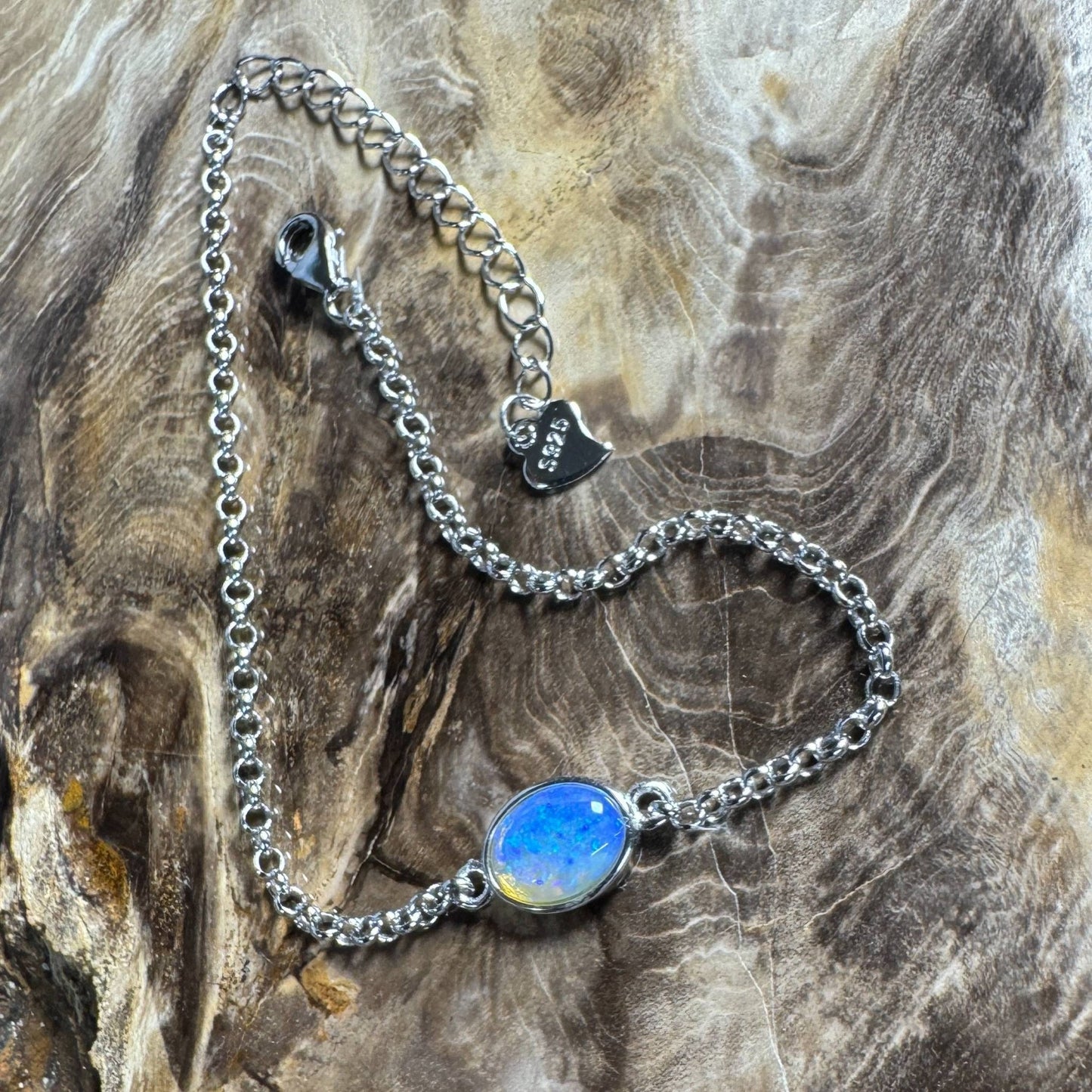 Kimberley Horizon ~ 0.8ct Solid Lightning Ridge Opal 925 Silver Bracelet
