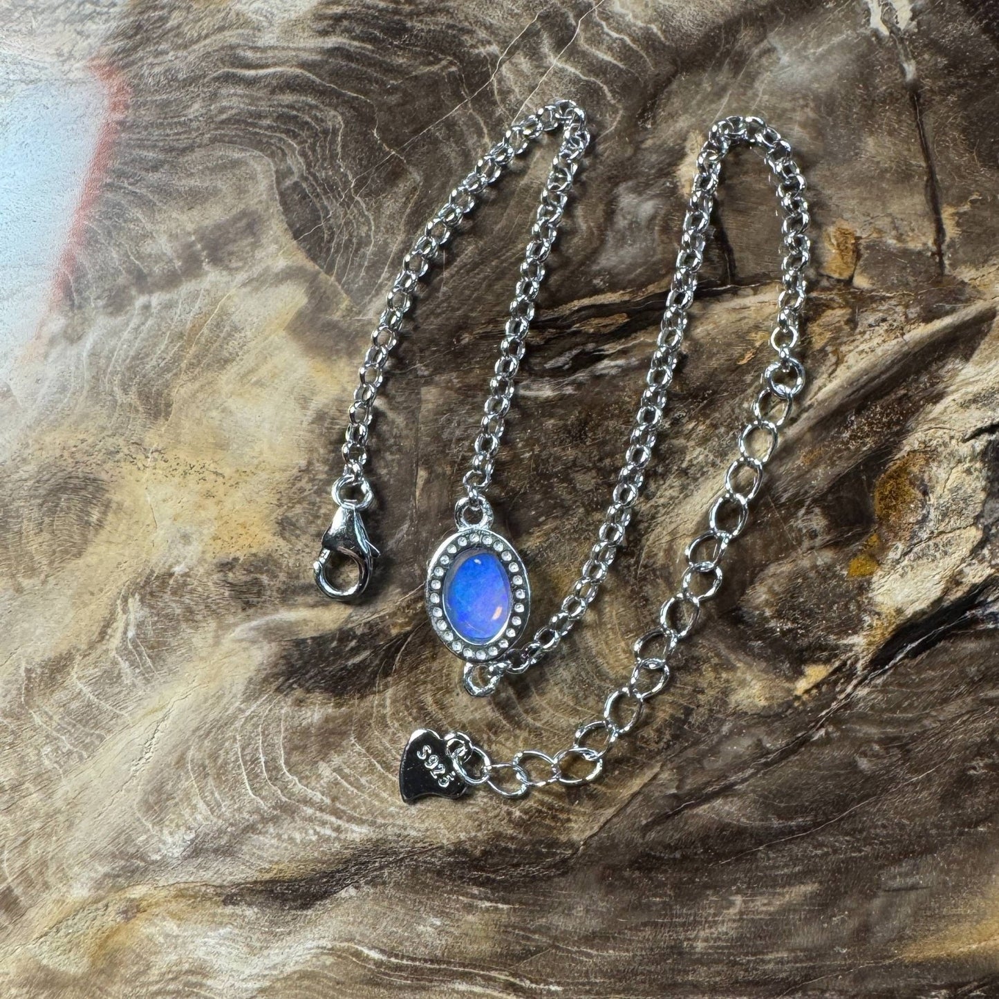 Kimberley Horizon ~ 0.8ct Solid Lightning Ridge Opal 925 Silver Bracelet