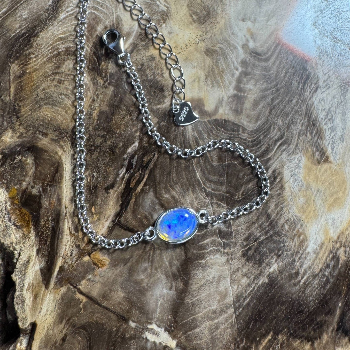 Kimberley Horizon ~ 0.8ct Solid Lightning Ridge Opal 925 Silver Bracelet