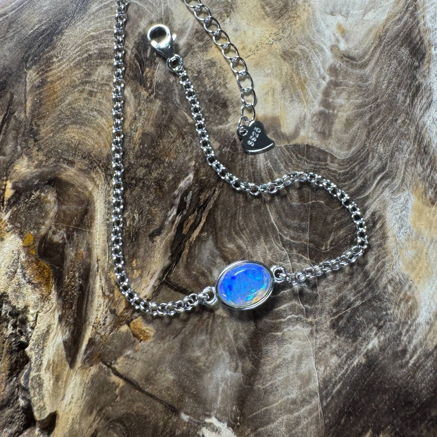 Kimberley Horizon ~ 0.8ct Solid Lightning Ridge Opal 925 Silver Bracelet