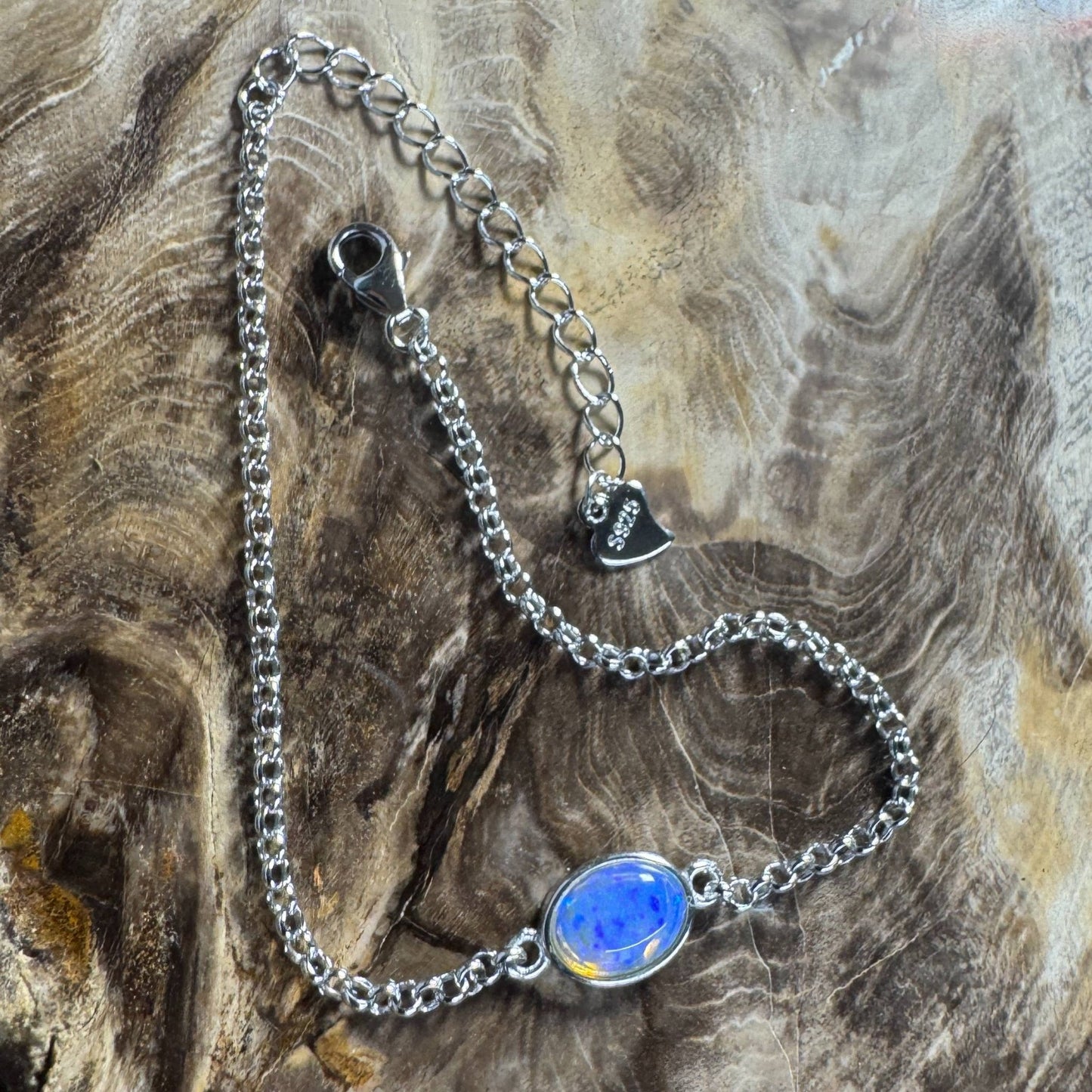 Kimberley Horizon ~ 0.8ct Solid Lightning Ridge Opal 925 Silver Bracelet