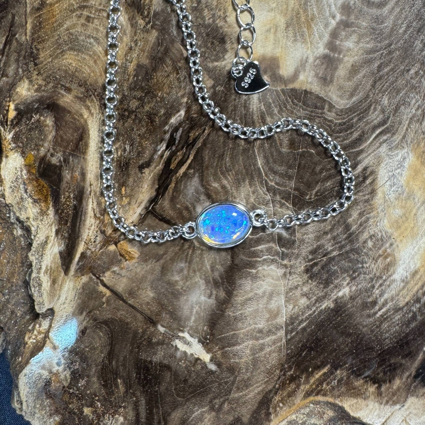 Kimberley Horizon ~ 0.8ct Solid Lightning Ridge Opal 925 Silver Bracelet