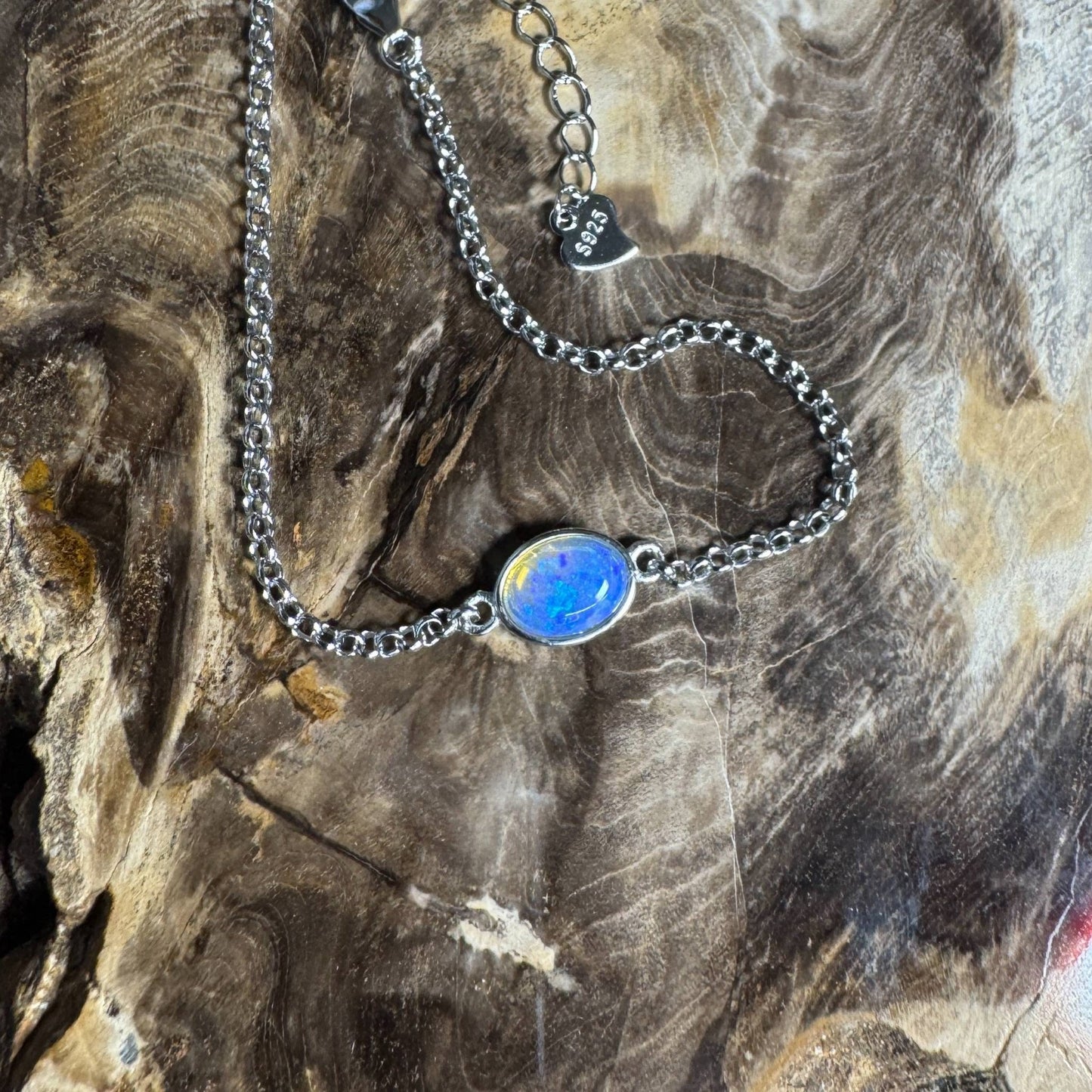 Kimberley Horizon ~ 0.8ct Solid Lightning Ridge Opal 925 Silver Bracelet
