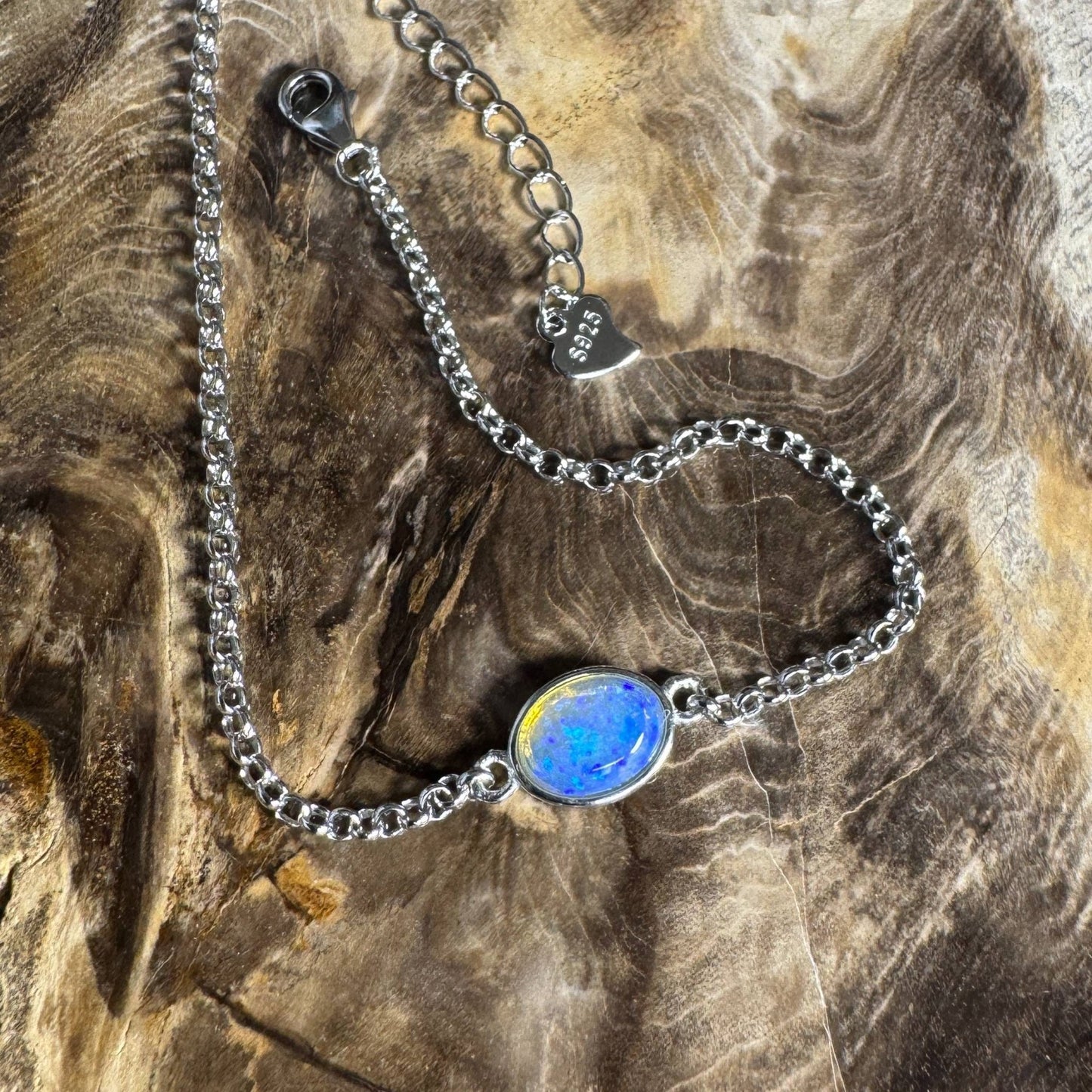 Kimberley Horizon ~ 0.8ct Solid Lightning Ridge Opal 925 Silver Bracelet