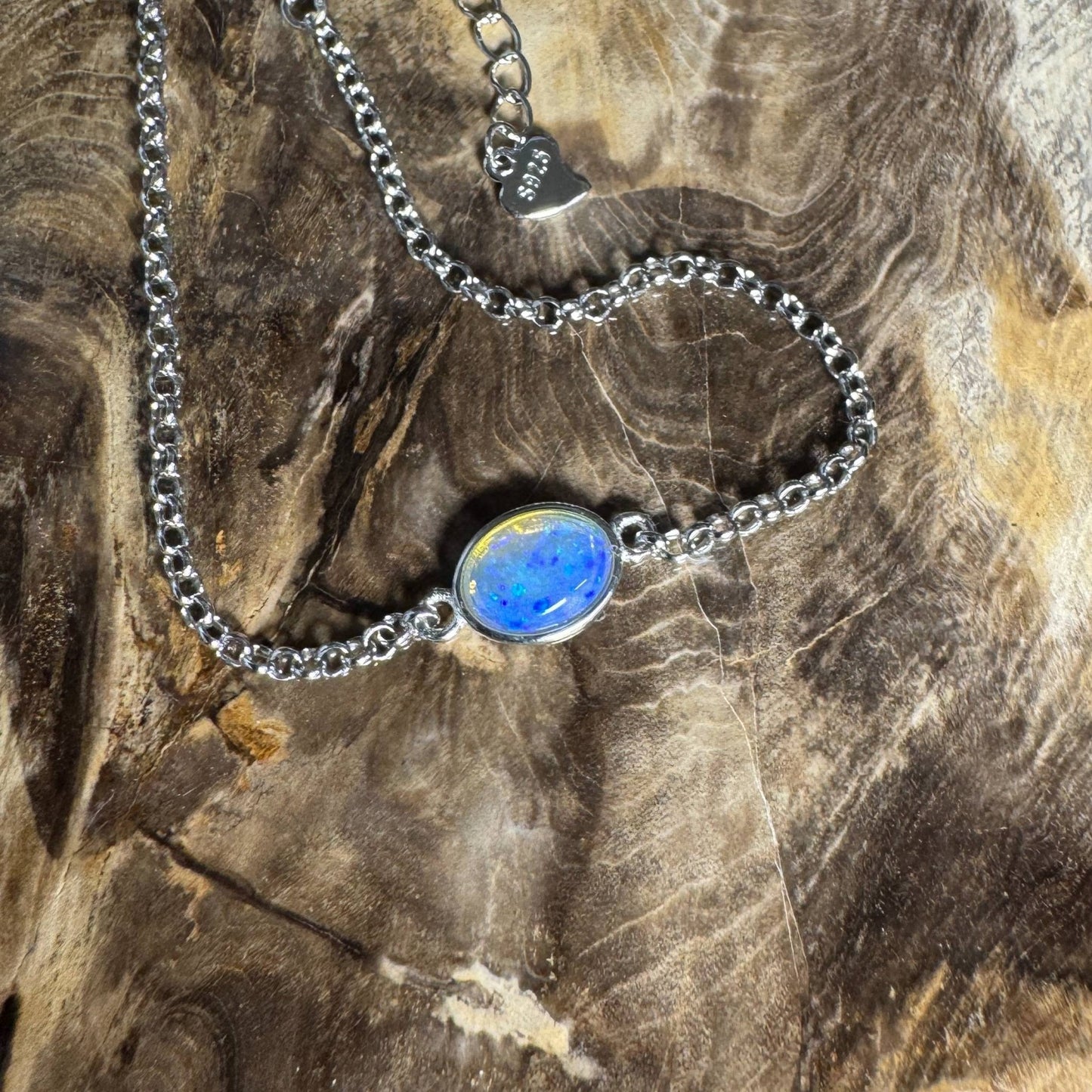 Kimberley Horizon ~ 0.8ct Solid Lightning Ridge Opal 925 Silver Bracelet