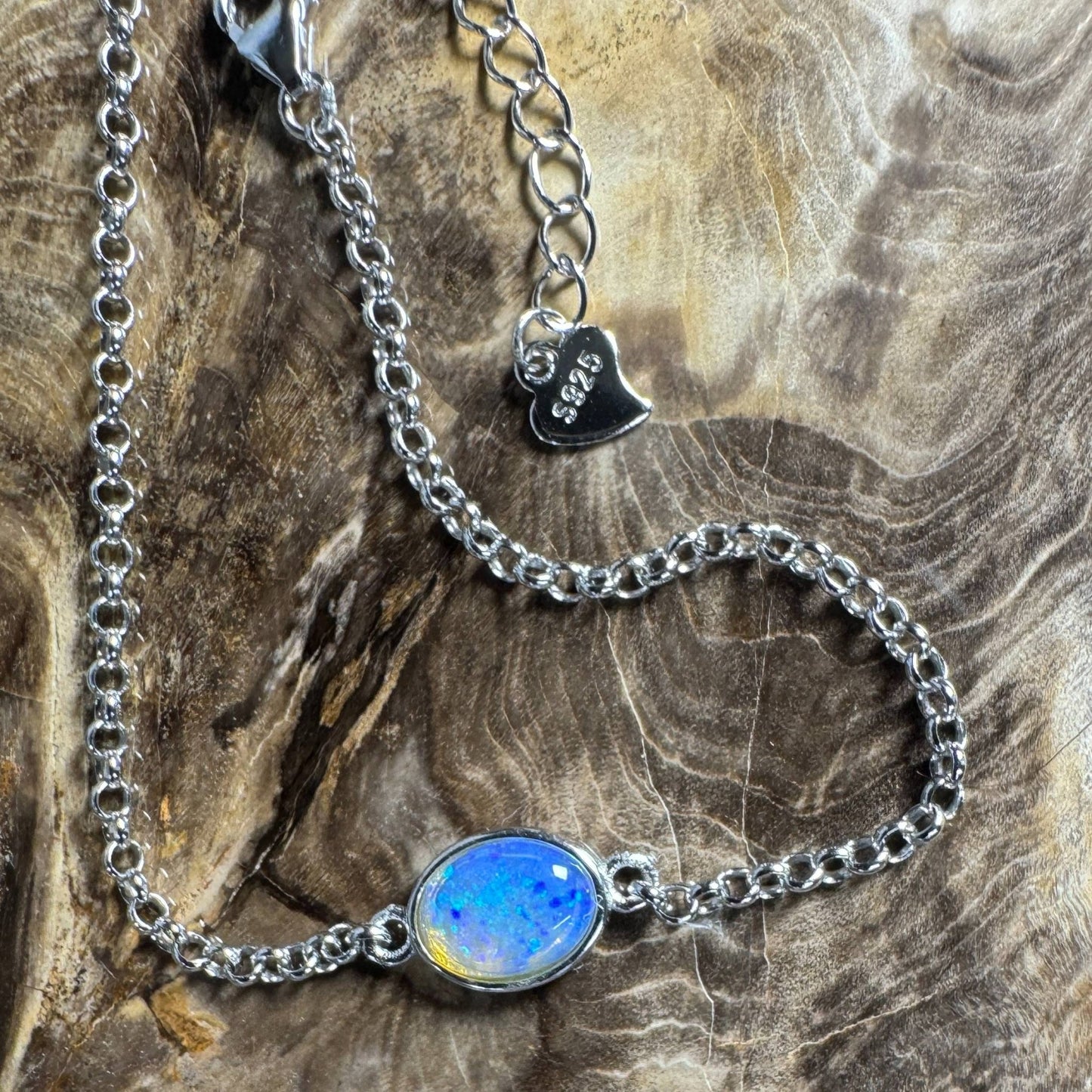 Kimberley Horizon ~ 0.8ct Solid Lightning Ridge Opal 925 Silver Bracelet