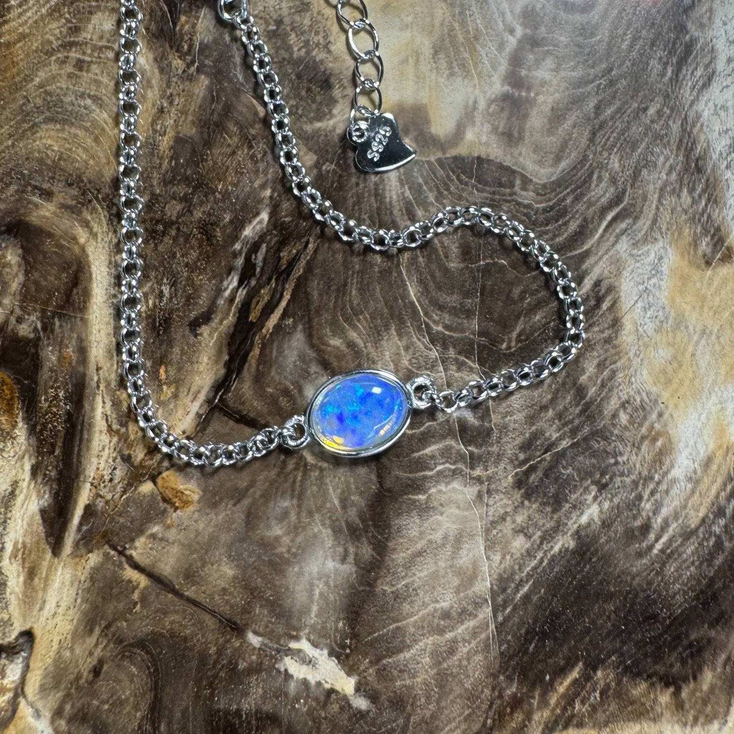 Kimberley Horizon ~ 0.8ct Solid Lightning Ridge Opal 925 Silver Bracelet