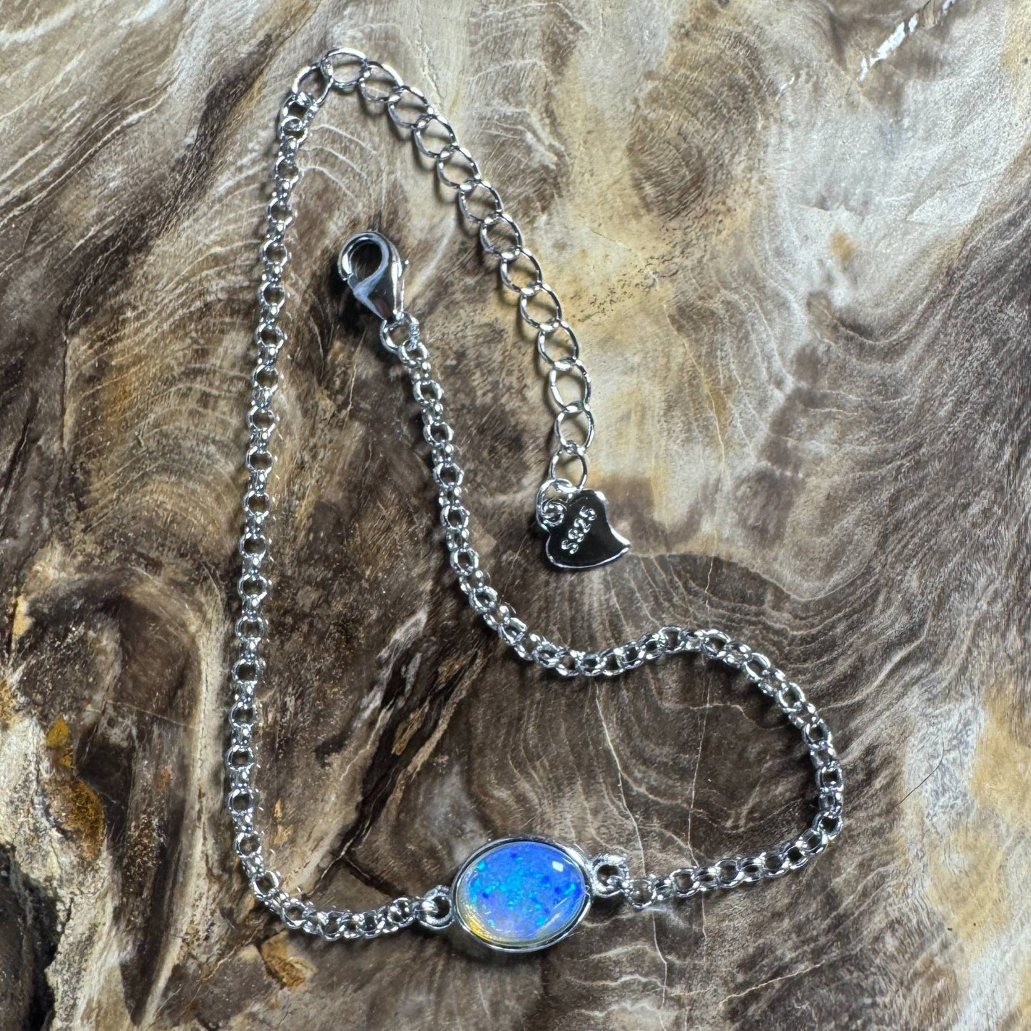 Kimberley Horizon ~ 0.8ct Solid Lightning Ridge Opal 925 Silver Bracelet