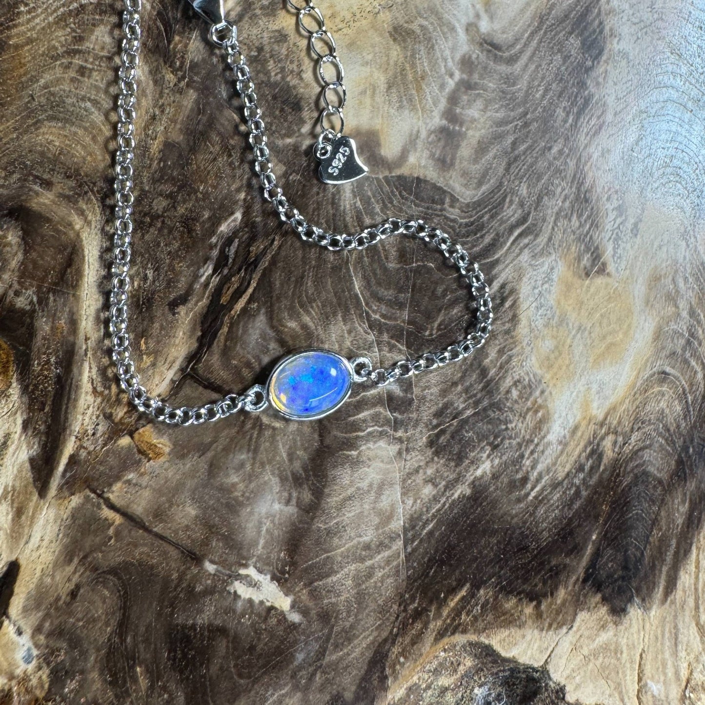 Kimberley Horizon ~ 0.8ct Solid Lightning Ridge Opal 925 Silver Bracelet