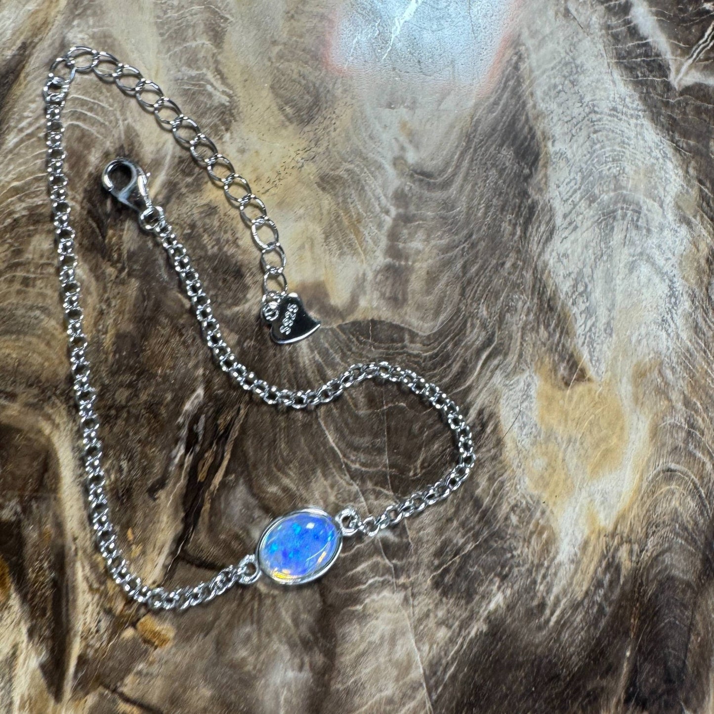 Kimberley Horizon ~ 0.8ct Solid Lightning Ridge Opal 925 Silver Bracelet