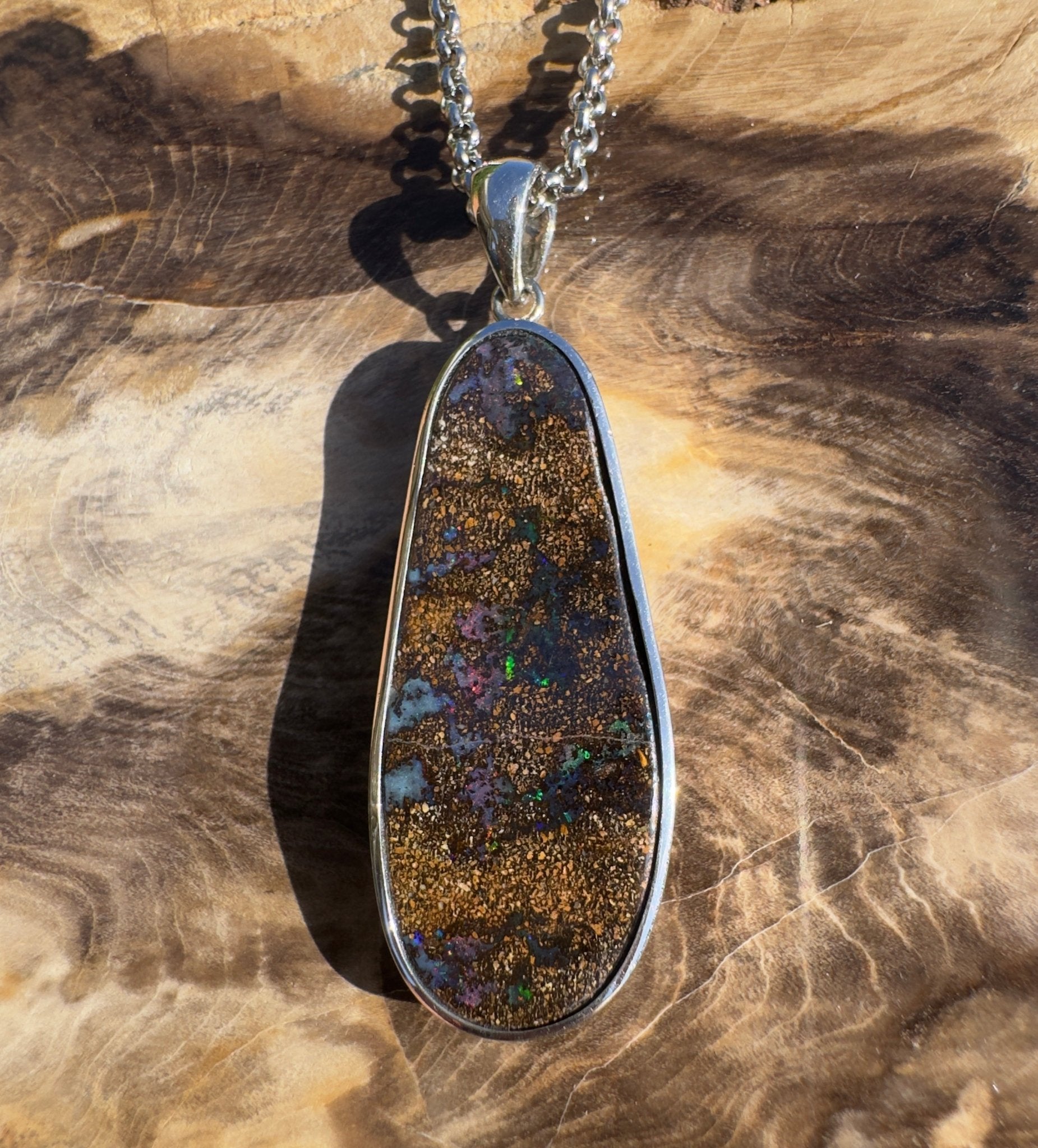 Kimberley Spark Break ~ Queensland Boulder Opal 925 Sterling Silver Pendant Necklace